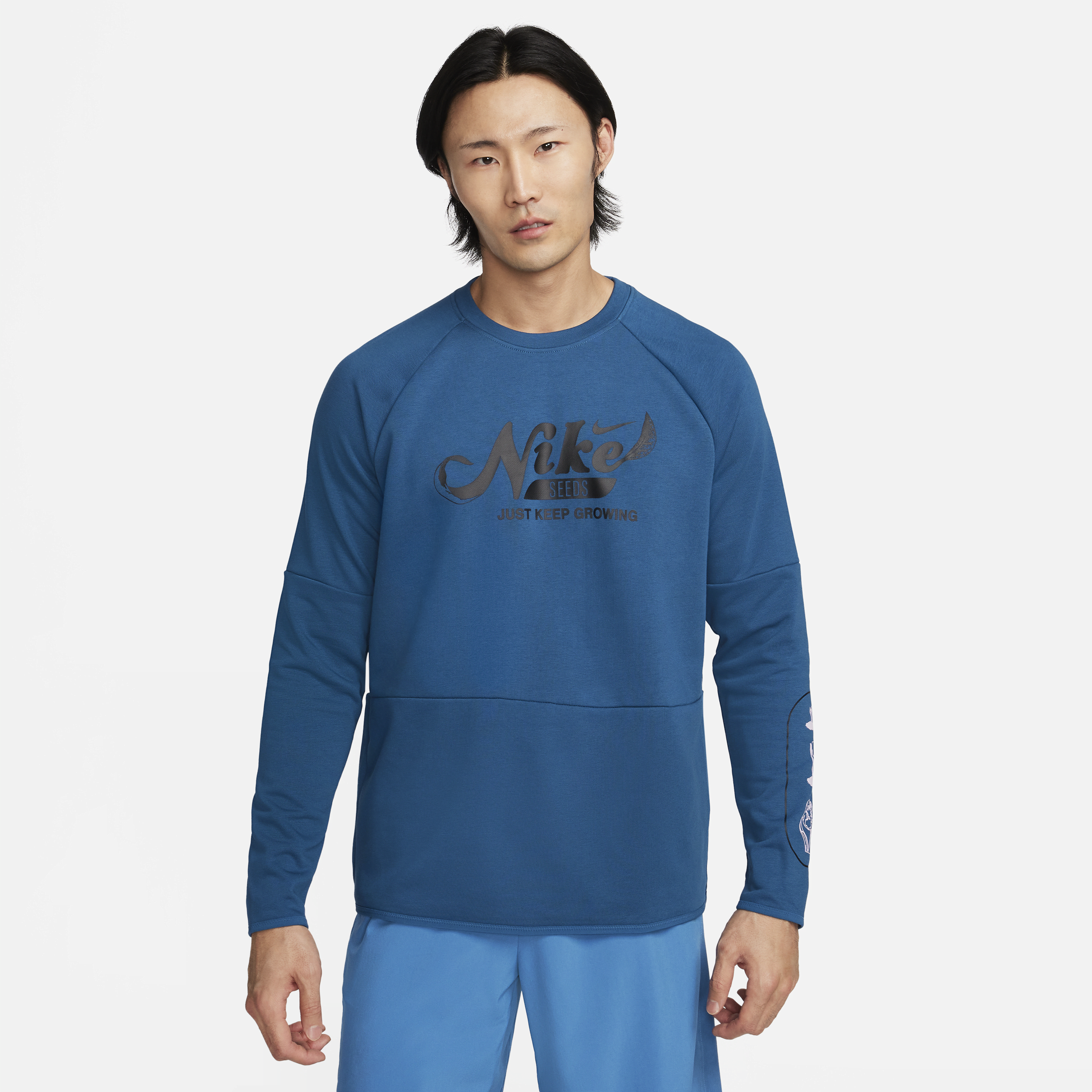 Nike Men's Dri-fit Fleece Fitness Crew-neck Top In Blue