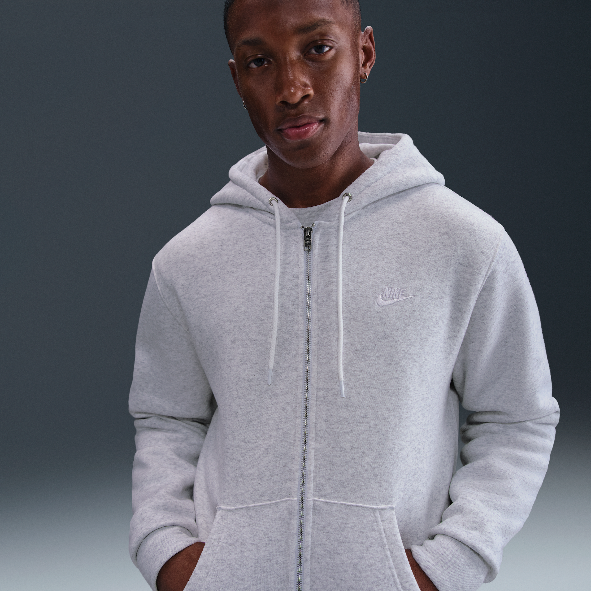 Nike Men's Club Full-zip Fleece Hoodie In Gray