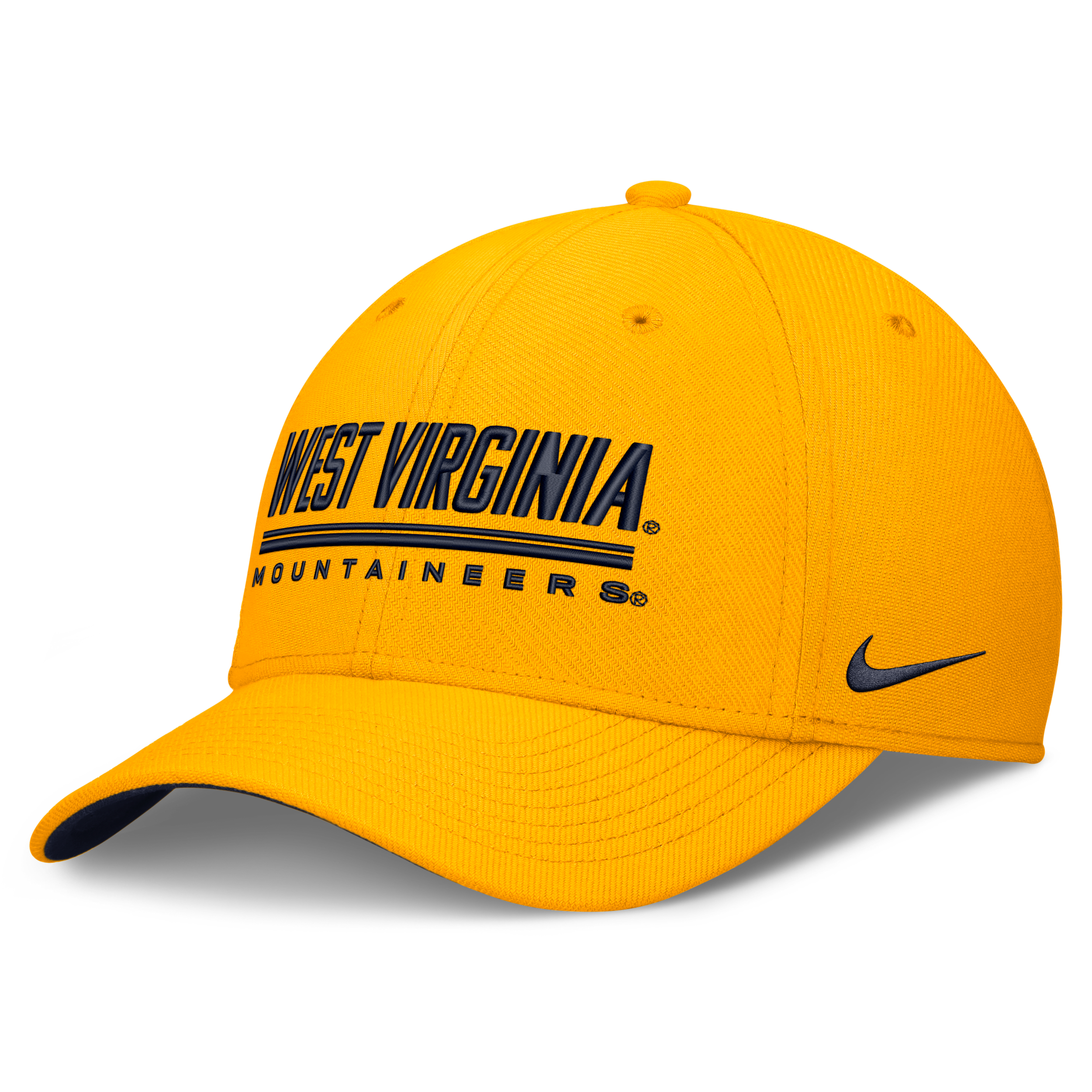 Nike Adult West Virginia Mountaineers Gold Rise Swooshflex Dri-Fit Game Day Structured Hat, Men's, Medium/Large, Yellow
