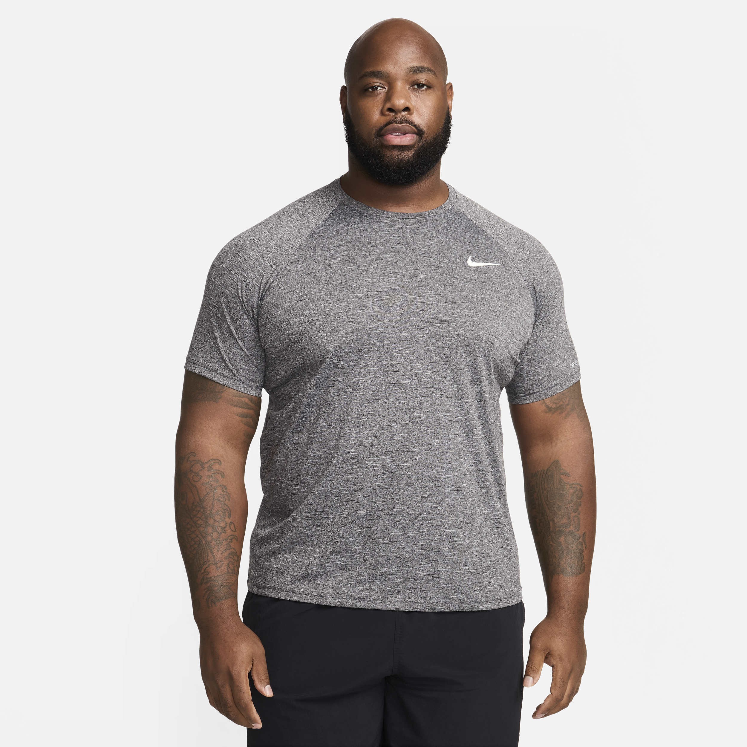 Nike Men's Swim Hydroguard Essential Dri-FIT UV Short Sleeve Top (Big & Tall) in Black | NESSA703-001