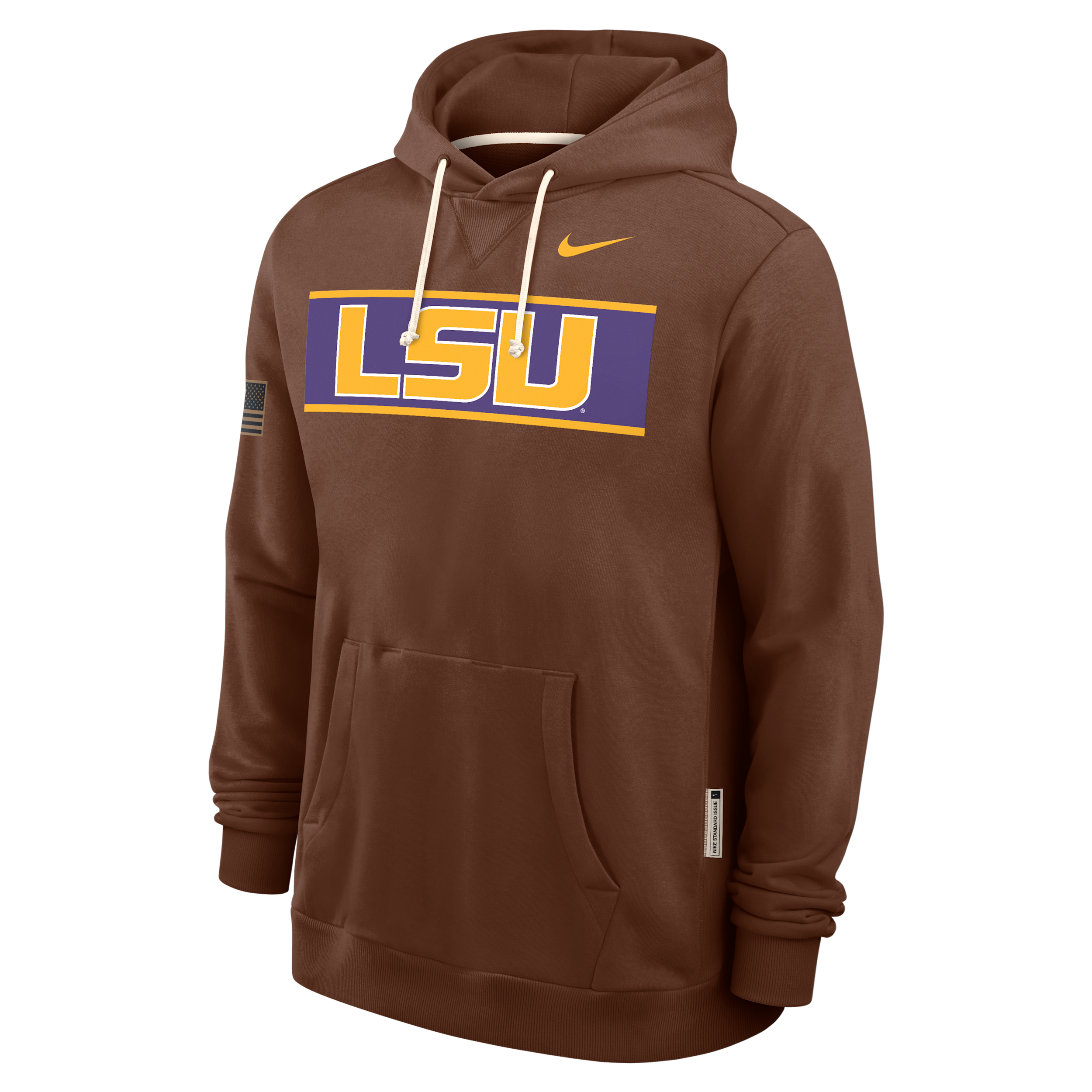 LSU 2026 Military Appreciation Standard Issue Nike Men's Dri-FIT College Pullover Hoodie in Brown | 03AZ2GYLSN-4EB