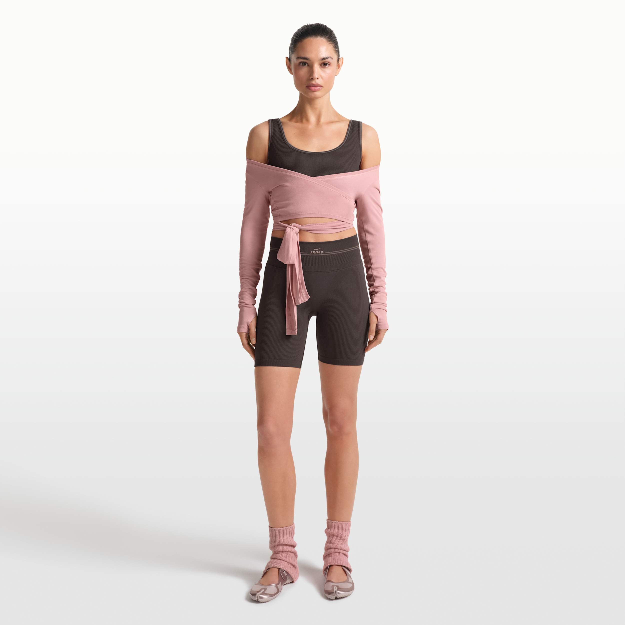 Nike Women's SKIMS Ribbed Seamless 5" Shorts in Brown | SHSHO9724W-PHR