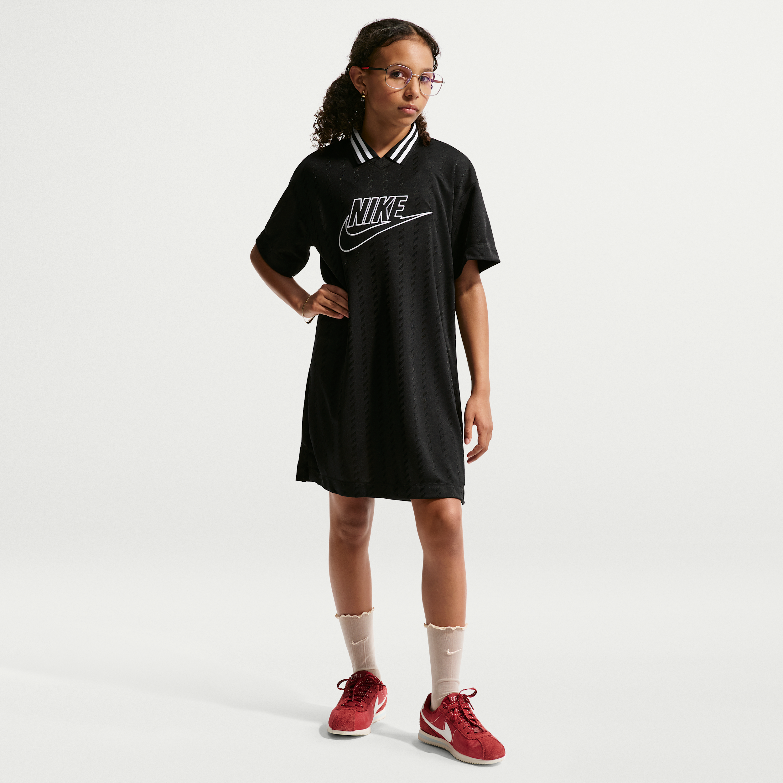 Nike Sportswear Big Kids' (Girls') Short-Sleeve Jersey Dress in Black | IF2323-010