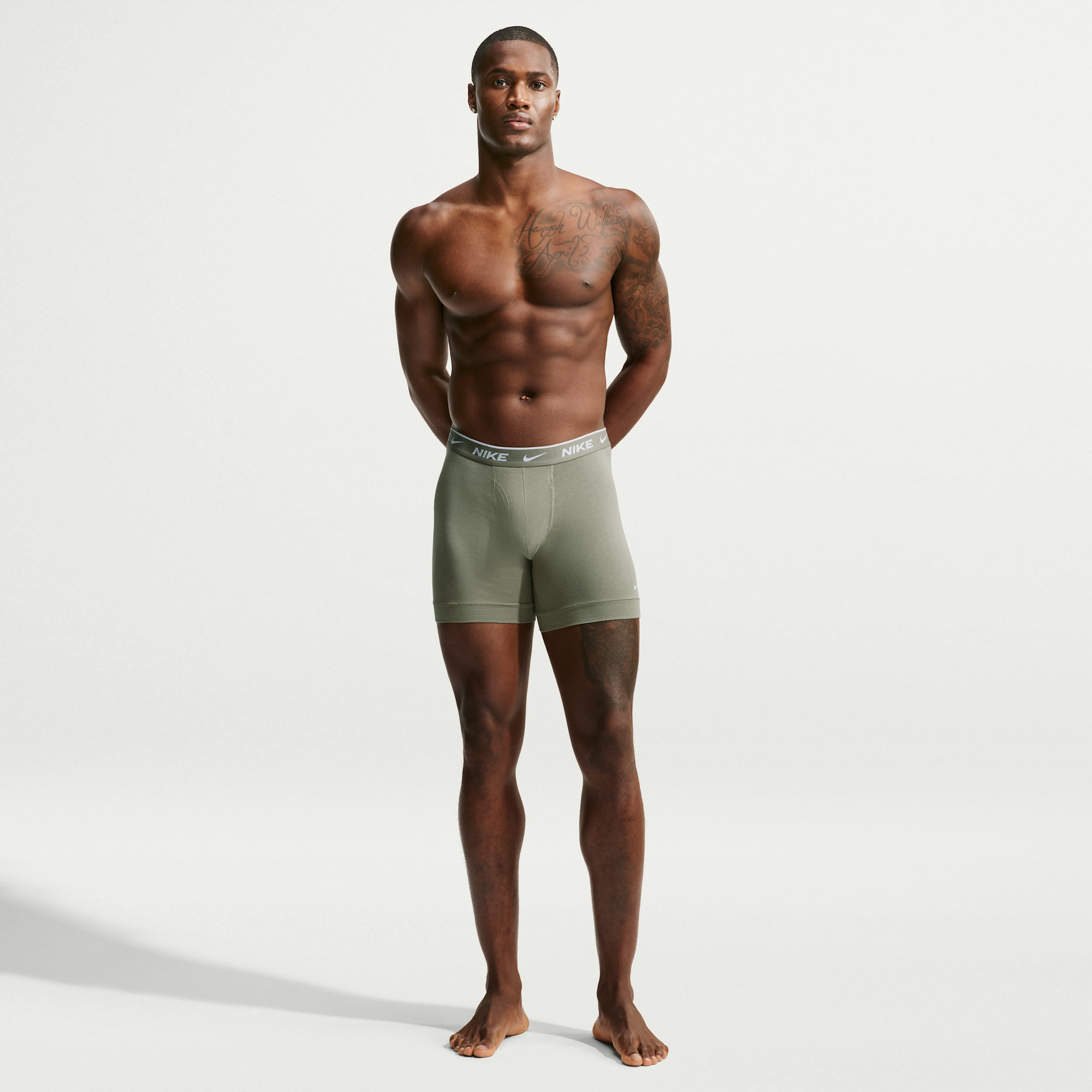 Nike Men's Dri-fit Essential Cotton Stretch Boxer Briefs, 3-Pack - Army/Iron Gray/Court Green