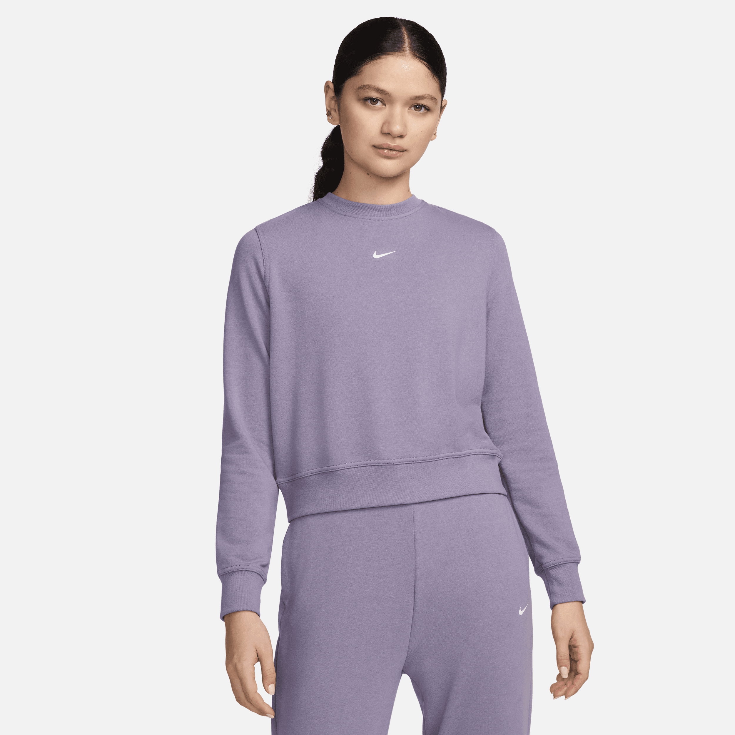 Shop Nike Women's Dri-fit One Crew-neck French Terry Sweatshirt In Purple
