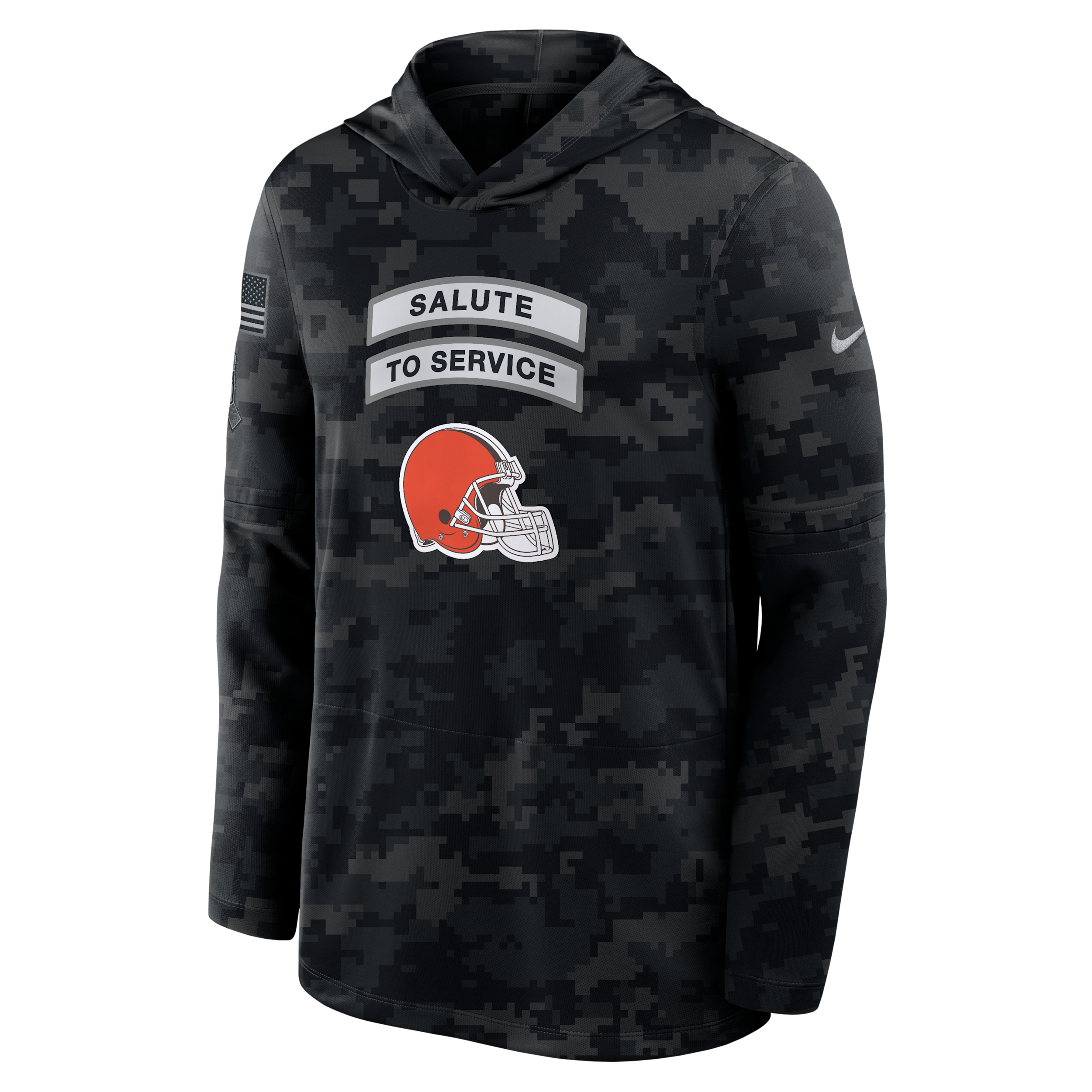Cleveland Browns Salute to Service Sideline Nike Men's Dri-FIT NFL Long-Sleeve Hooded Top in Black | 03B90ILOA28-YUN