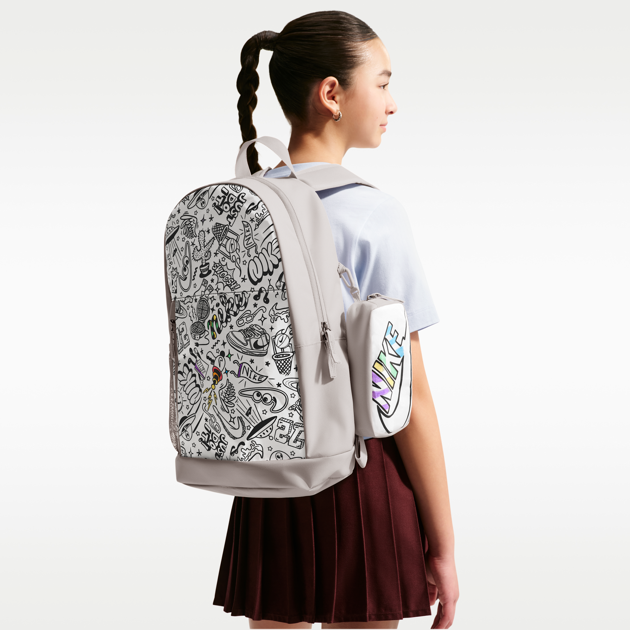 Nike Kids' 20L Two-Way Zipper Backpack with Pencil Case - Moon Particle/White