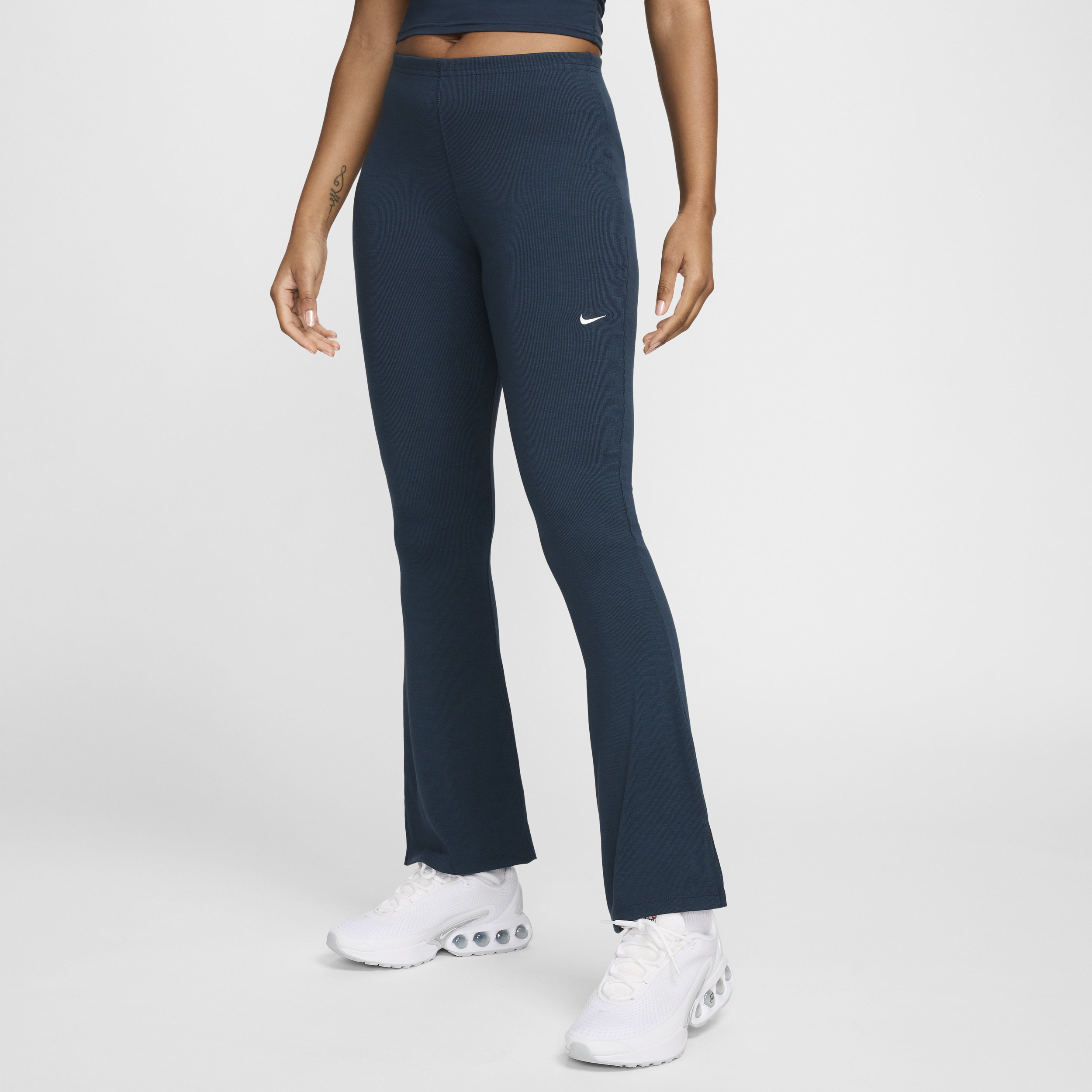 Nike Women's  Sportswear Chill Knit Tight Mini-rib Flared Leggings In Blue