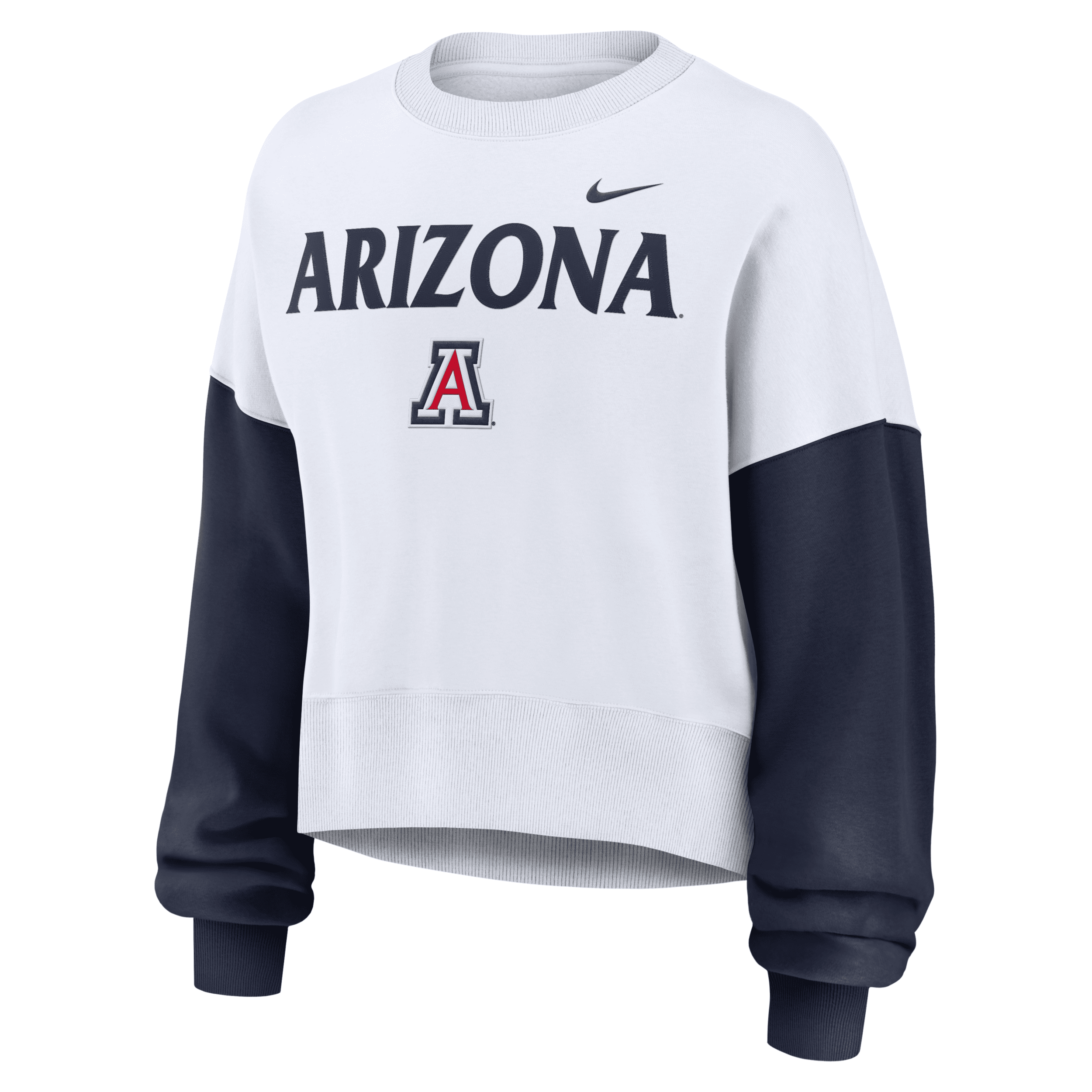 Nike Women's White Arizona Wildcats Color-block Oversized Cropped Pullover Sweatshirt In White