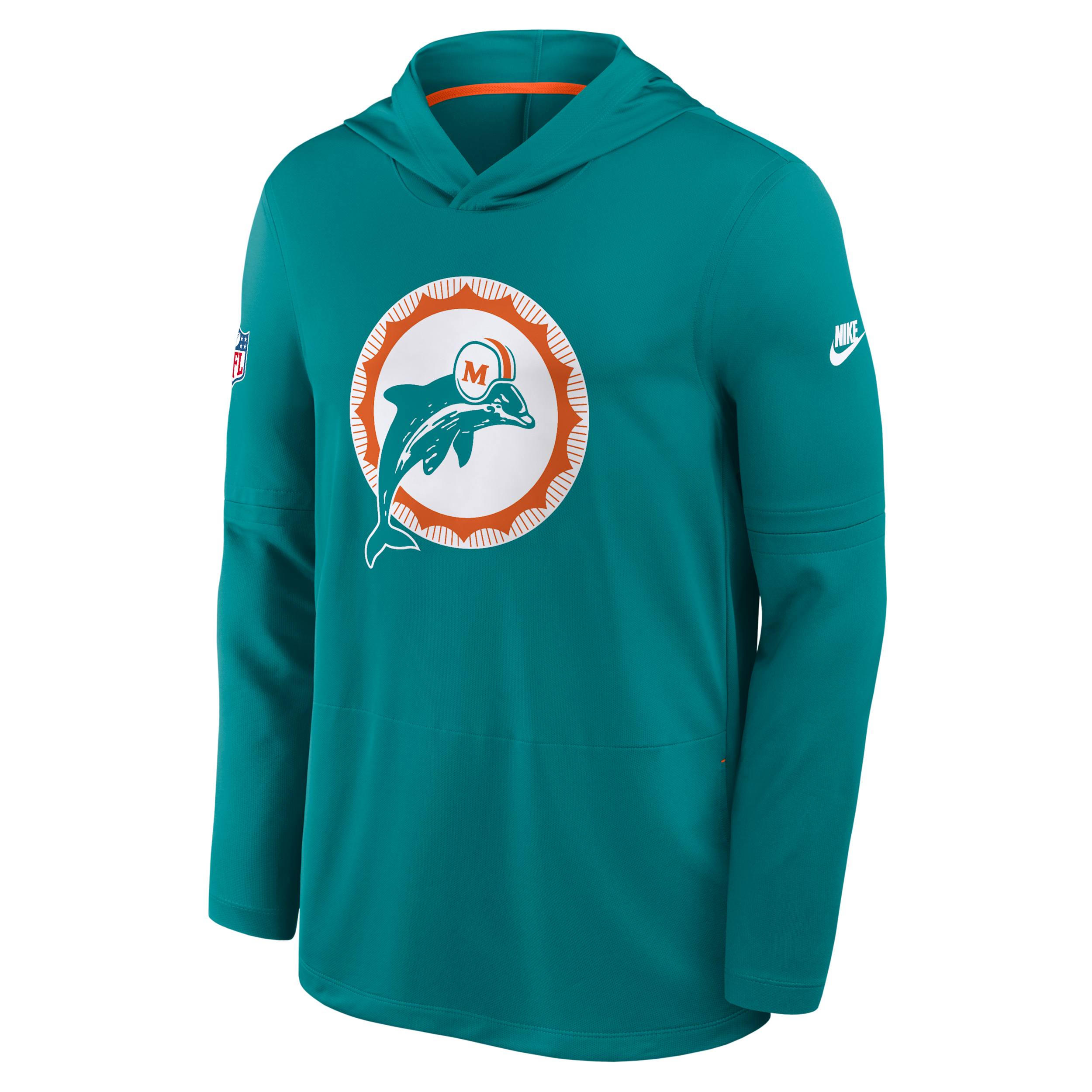 Men's Nike Aqua Miami Dolphins Sideline Alternate Lightweight Long Sleeve Hooded Dri-FIT T-Shirt