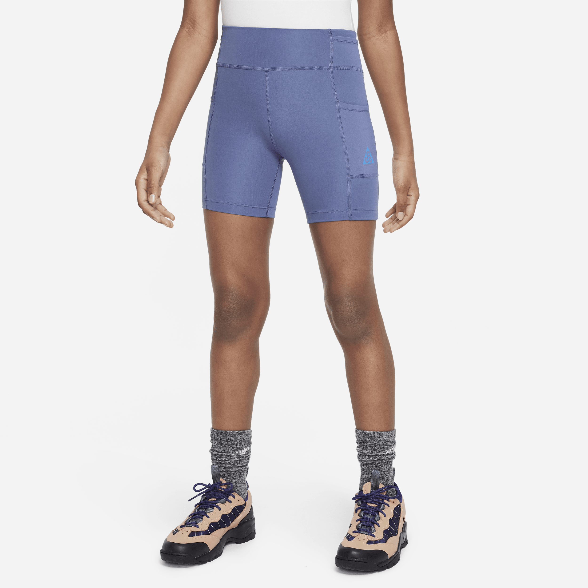 Nike Acg Repel One Big Kids' (girls') Biker Shorts With Pockets In Blue