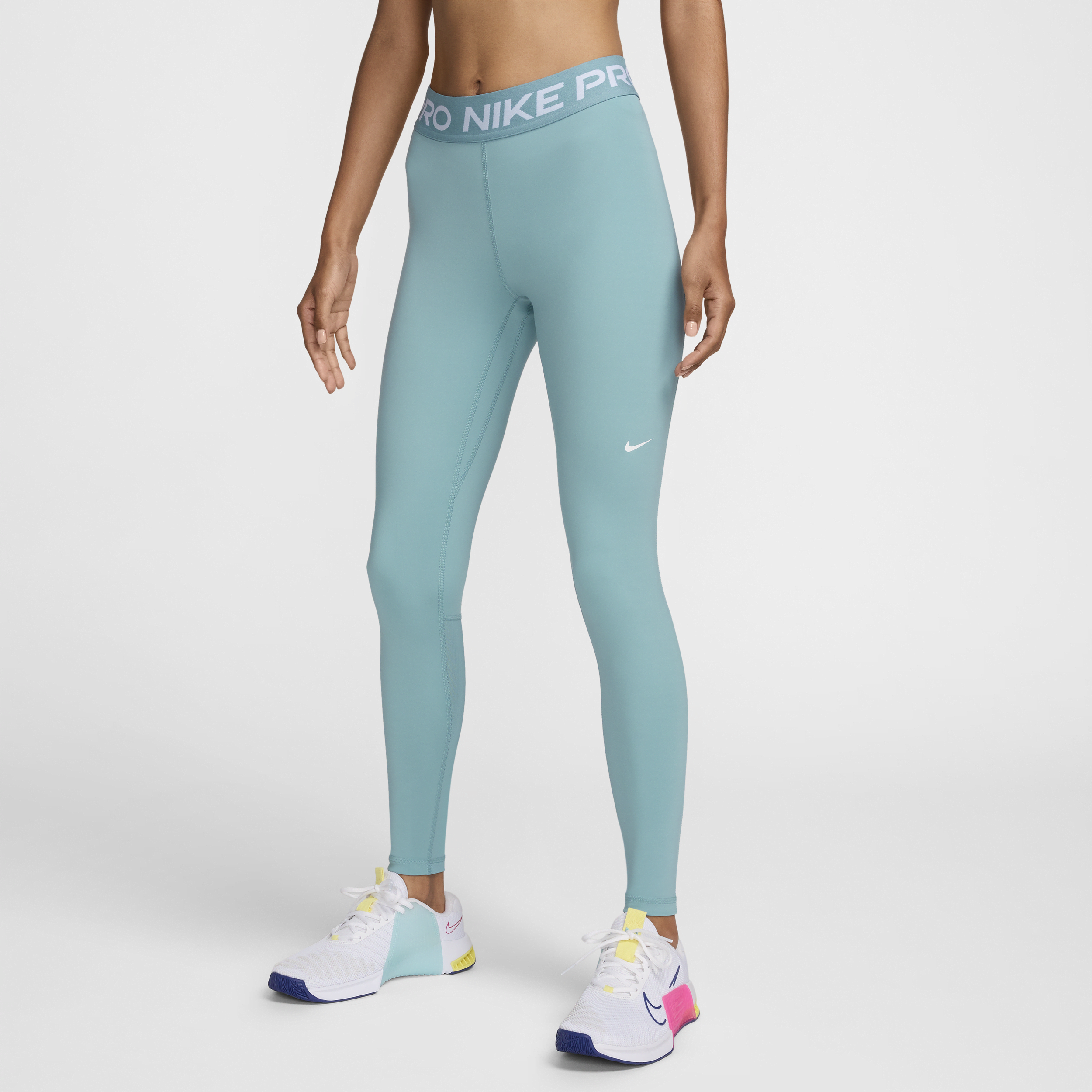 Nike Women's  Pro Mid-rise Mesh-paneled Leggings In Blue