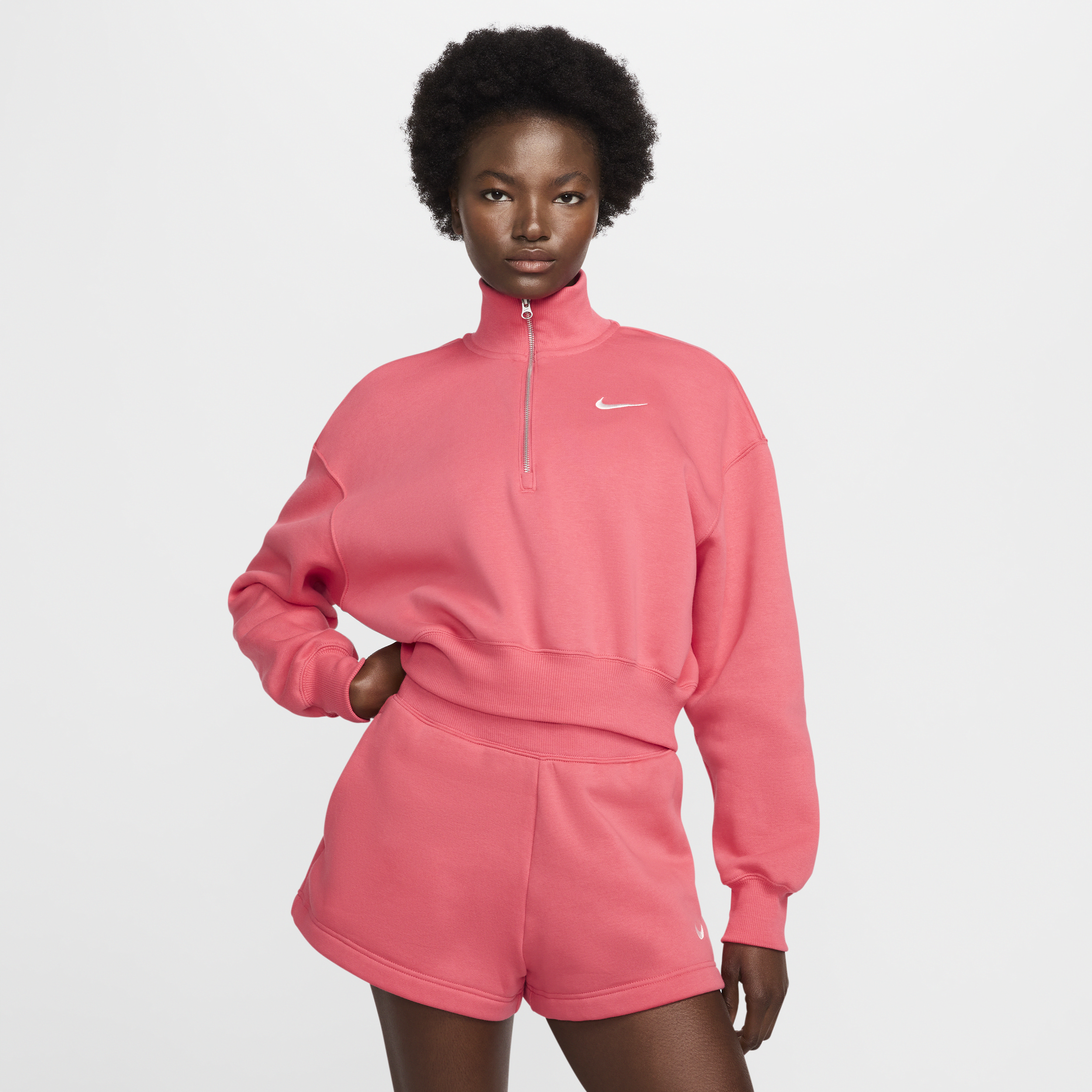 Nike Women's  Sportswear Phoenix Fleece 1/2-zip Cropped Sweatshirt In Pink