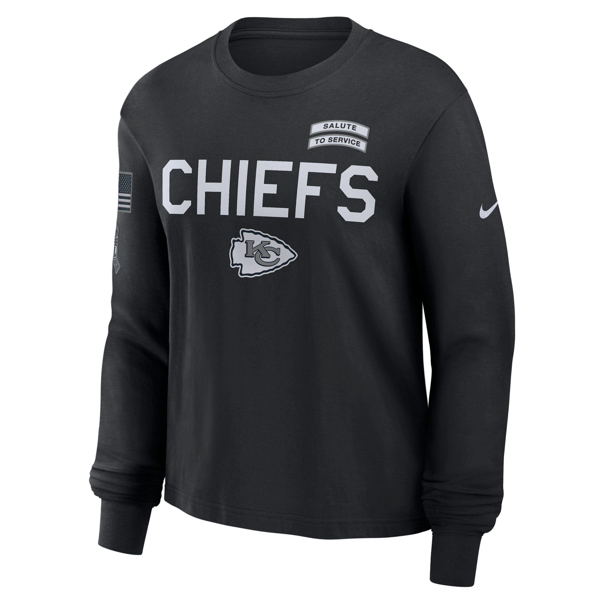 Kansas City Chiefs Salute to Service Sideline Nike Women's Dri-FIT NFL Long-Sleeve T-Shirt in Black | 02GD00AA2G-ED0