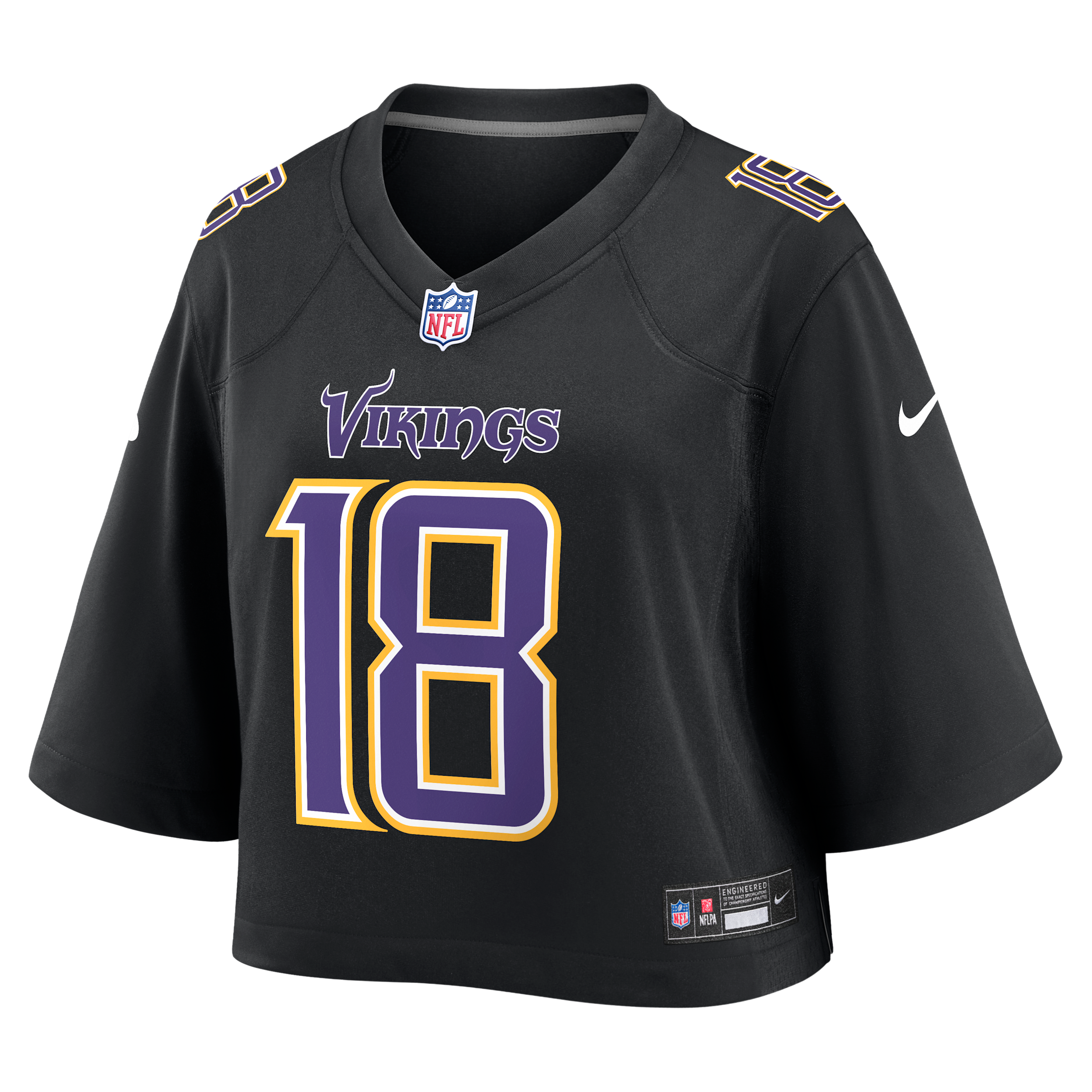 Justin Jefferson Minnesota Vikings Nike Women's NFL Cropped Tundra Game Jersey in Black | WCJF00A9MF-Y4N