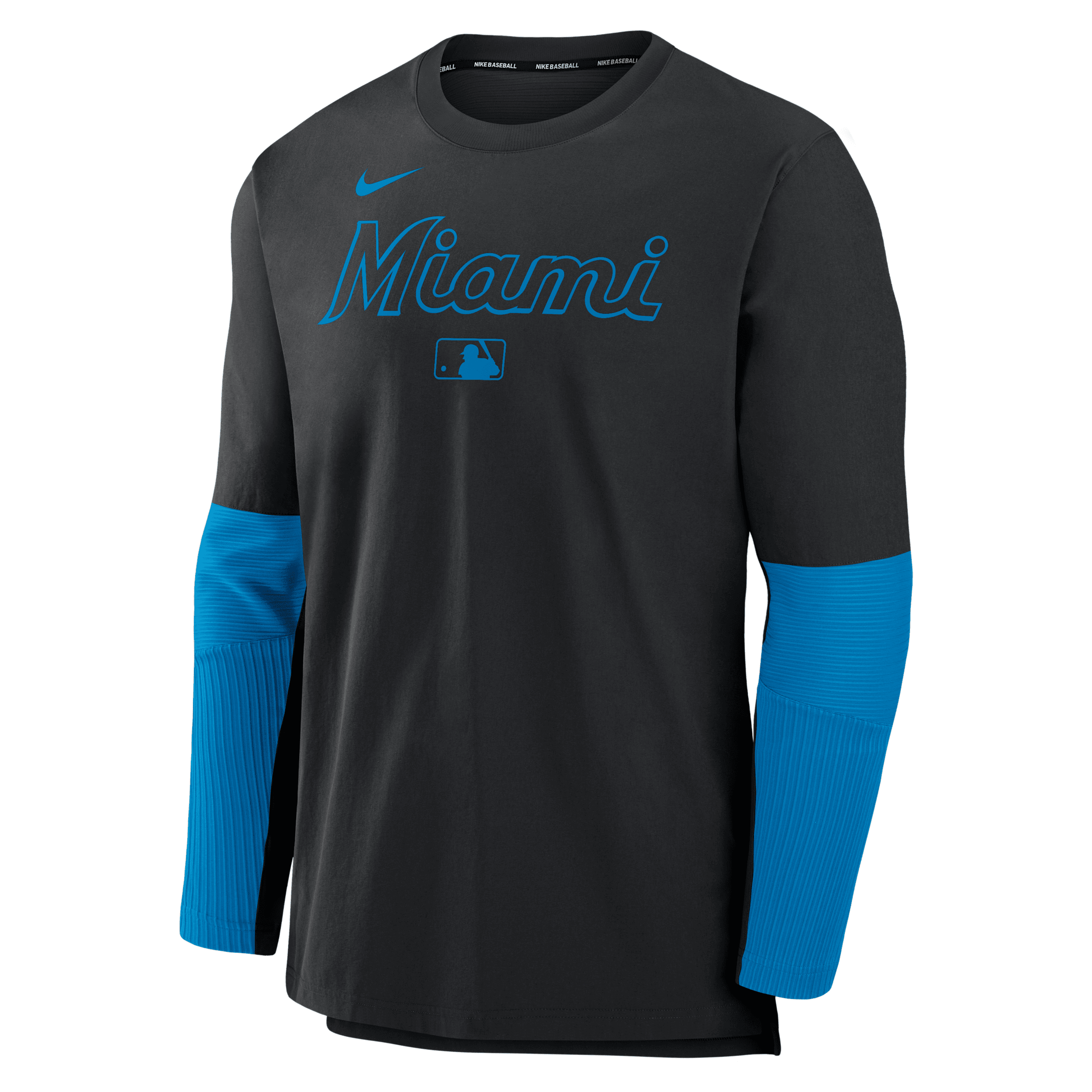 Nike Miami Marlins Authentic Collection Player Men's Dri-fit Mlb Pullover Sweatshirt In Black