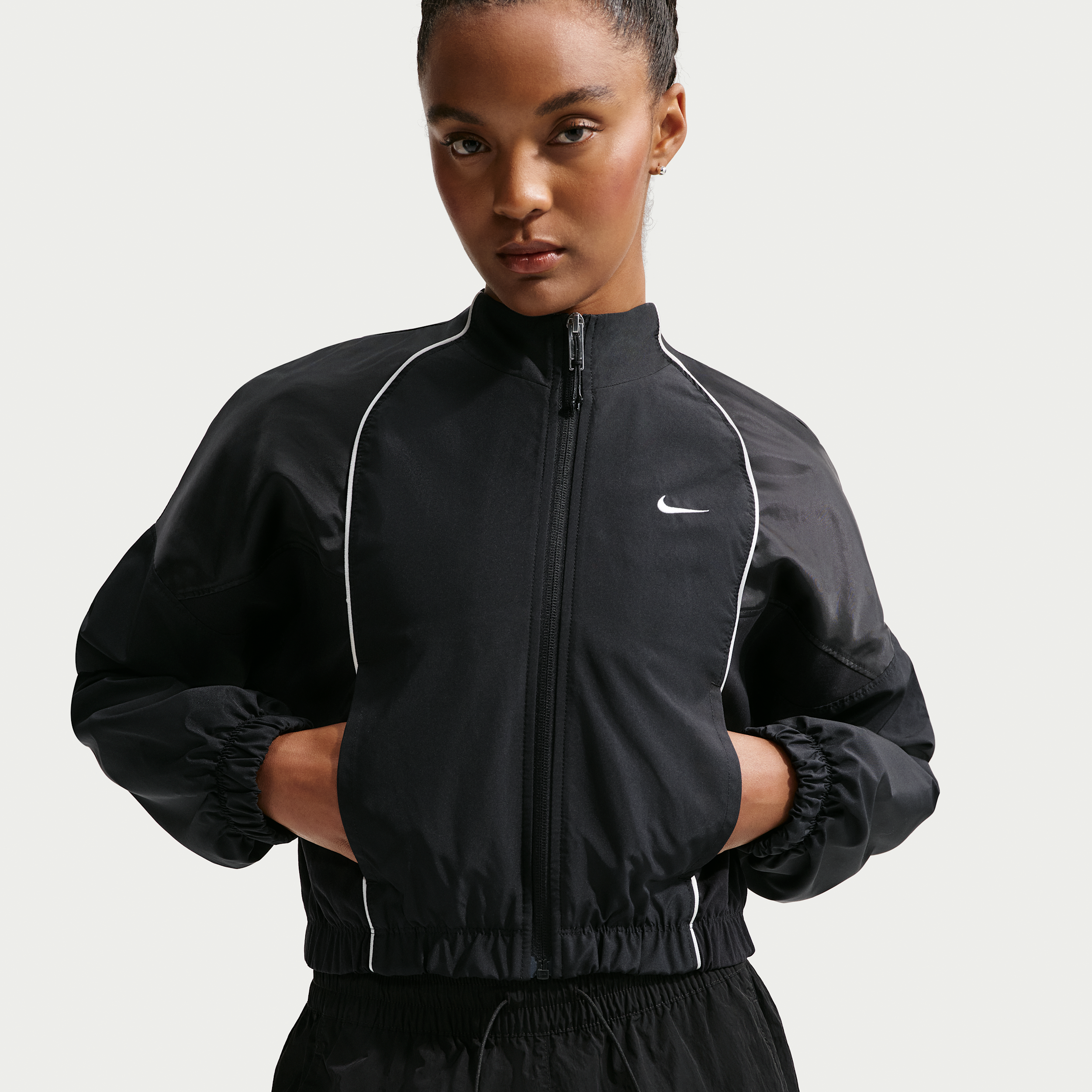Women's Nike Sportswear Shrunken Track Jacket in Black | IF0216-010
