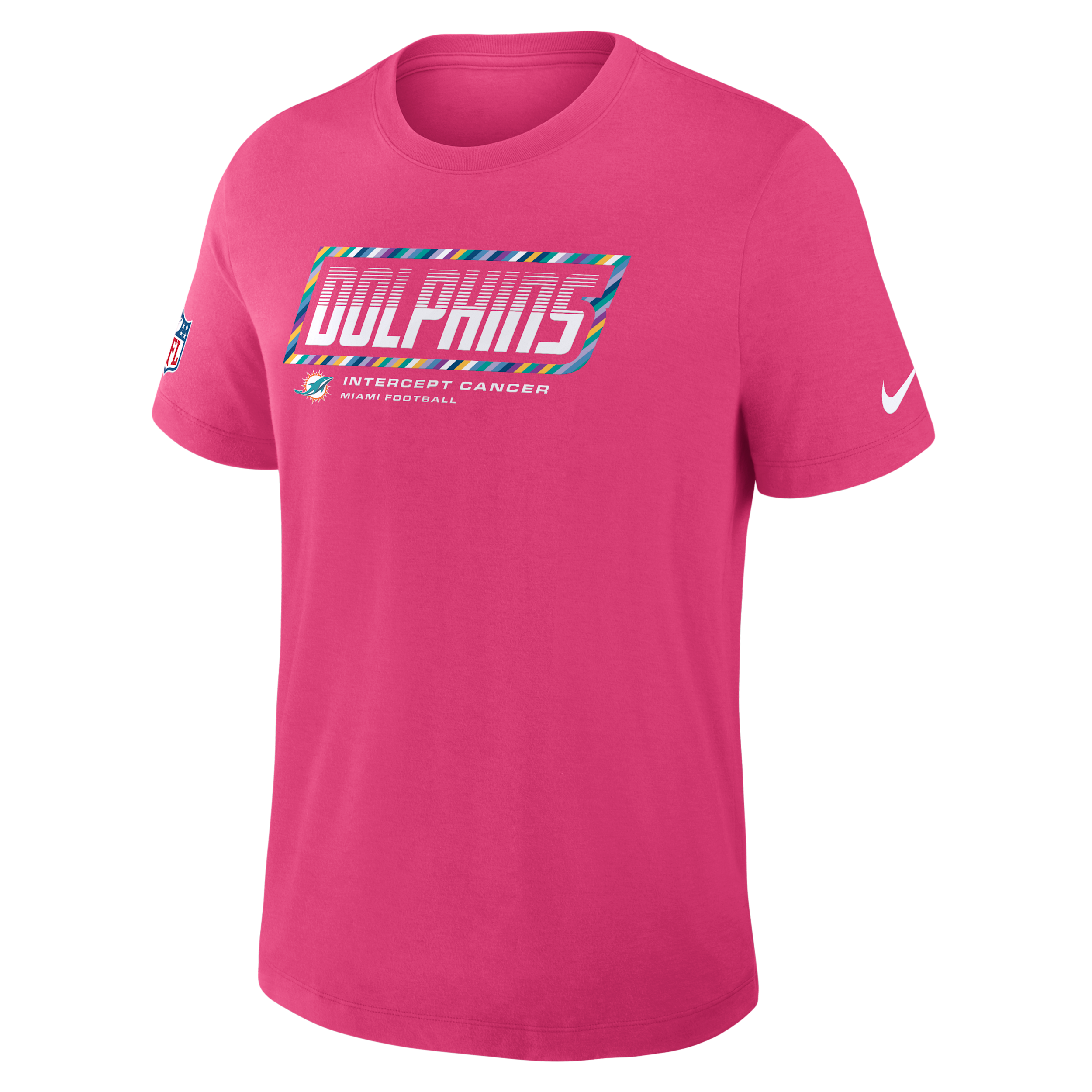 Miami Dolphins Crucial Catch Sideline Nike Men's Dri-FIT NFL T-Shirt in Pink | 034J68XZUJ-F9R