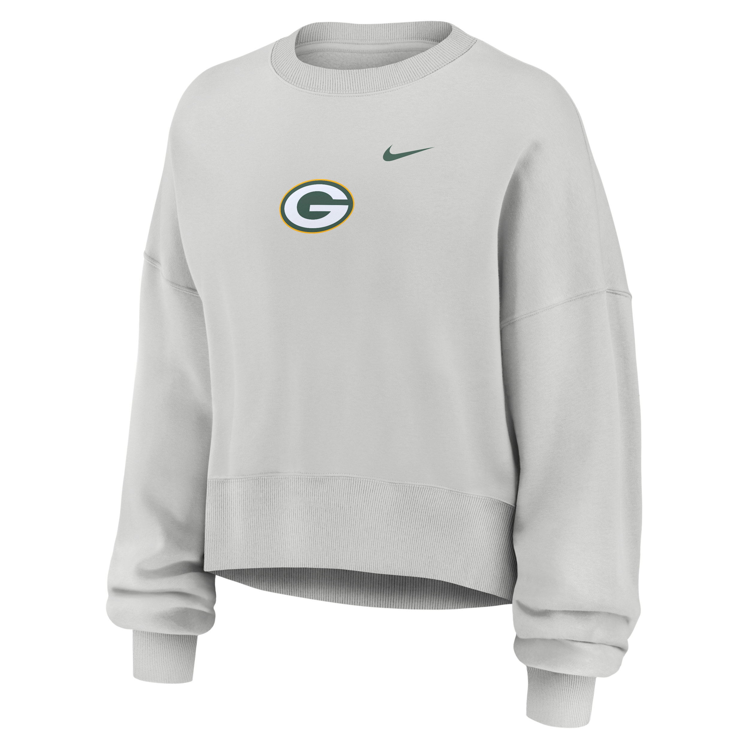 Green Bay Packers Primetime Phoenix Nike Women's NFL Oversized Pullover Crew in Grey | 01D70BB7T-CSV
