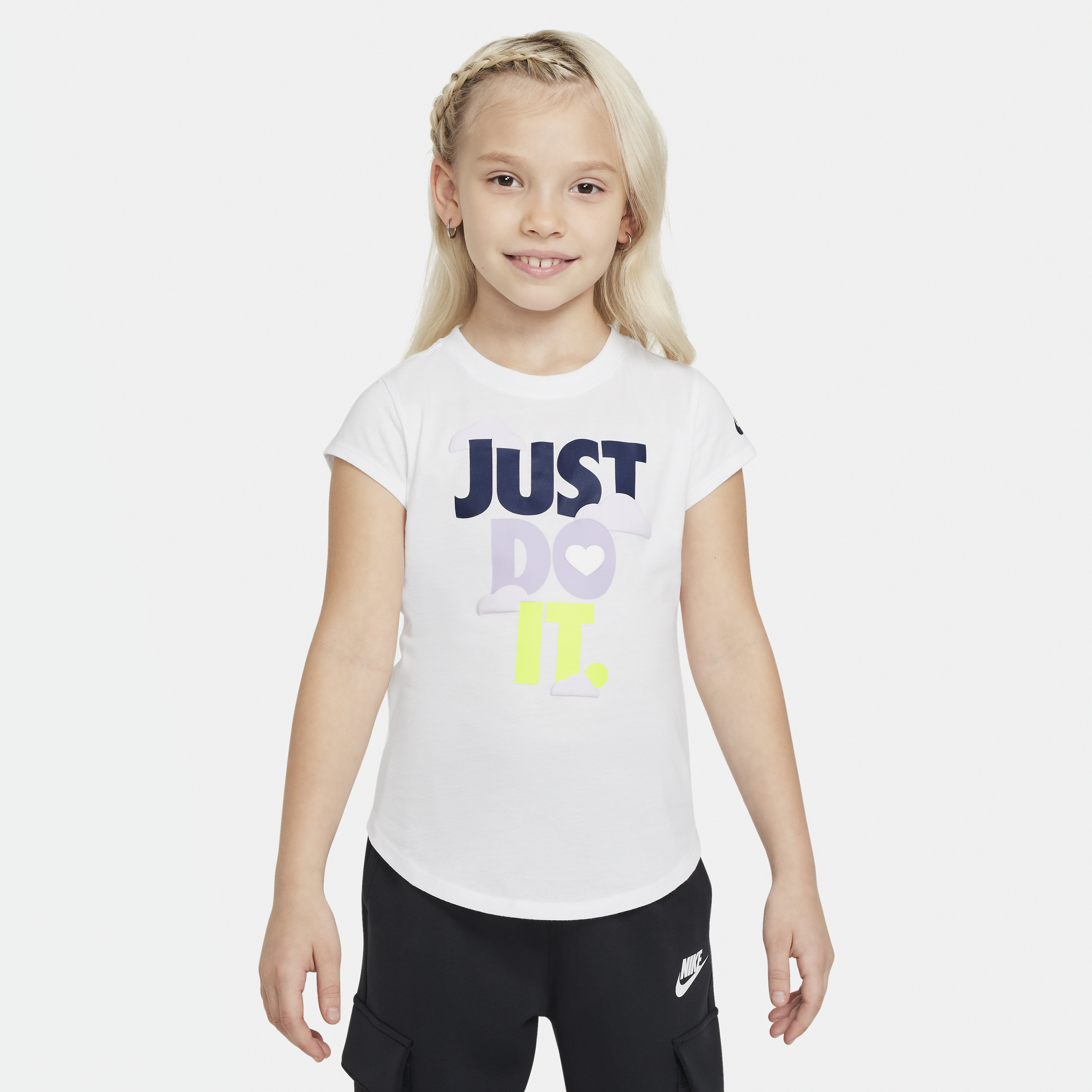 Shop Nike Sweet Swoosh "just Do It" Little Kids' Graphic T-shirt In White