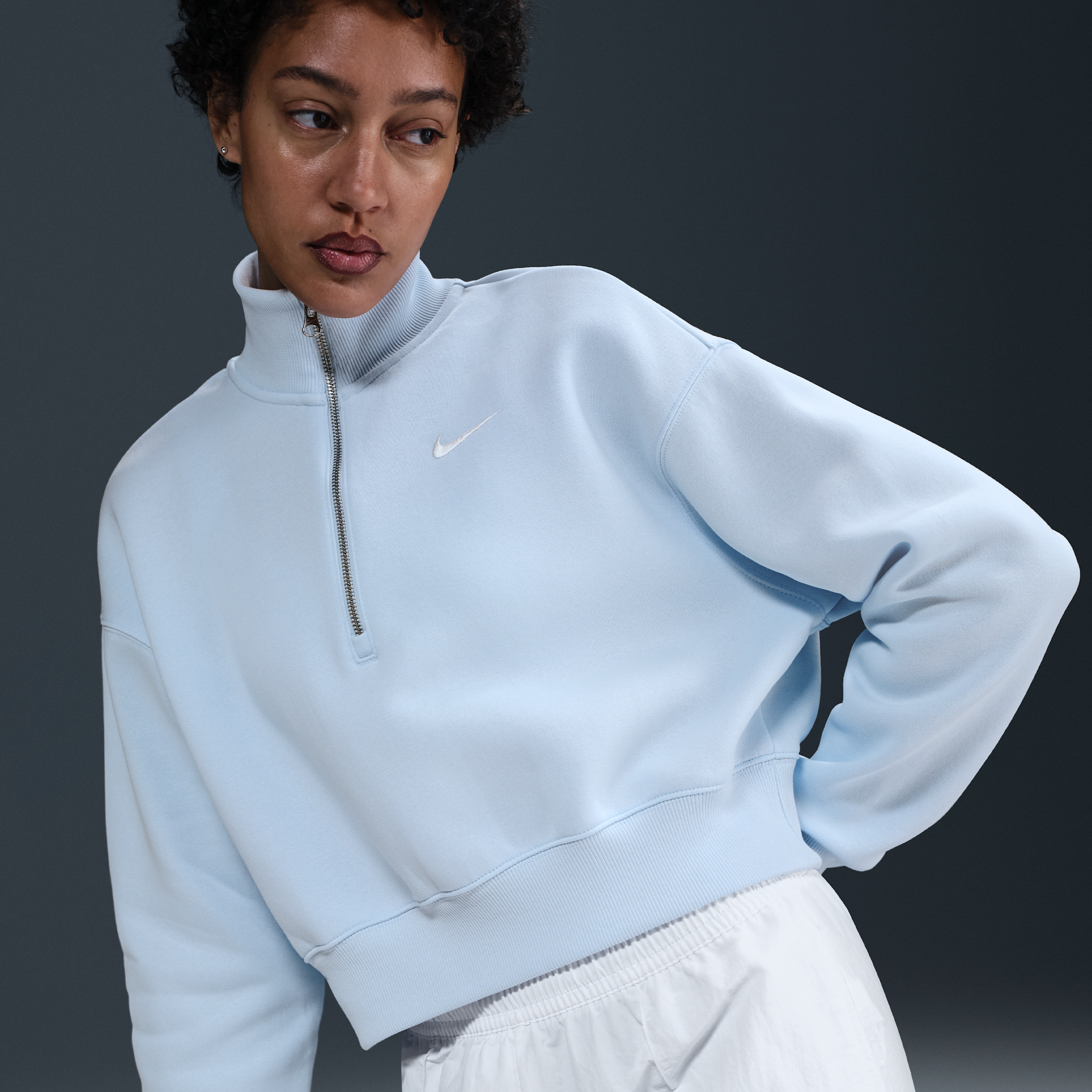 Nike Women's Sportswear Phoenix Fleece 1/4-zip Cropped Sweatshirt In Blue