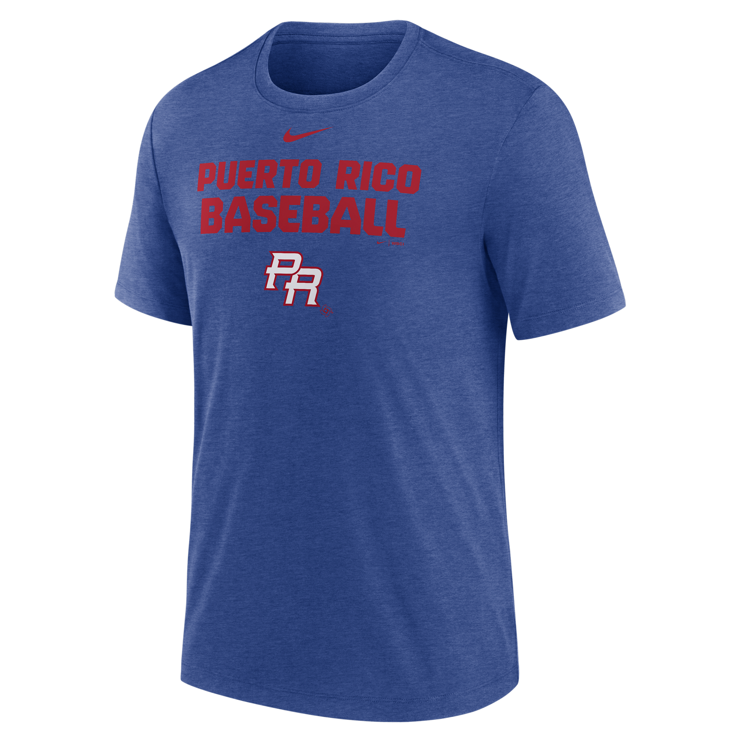 Puerto Rico National Baseball Team 2026 World Baseball Classic Stacked Nike Men's T-Shirt in Blue | NJFDEX49WBR-4QB