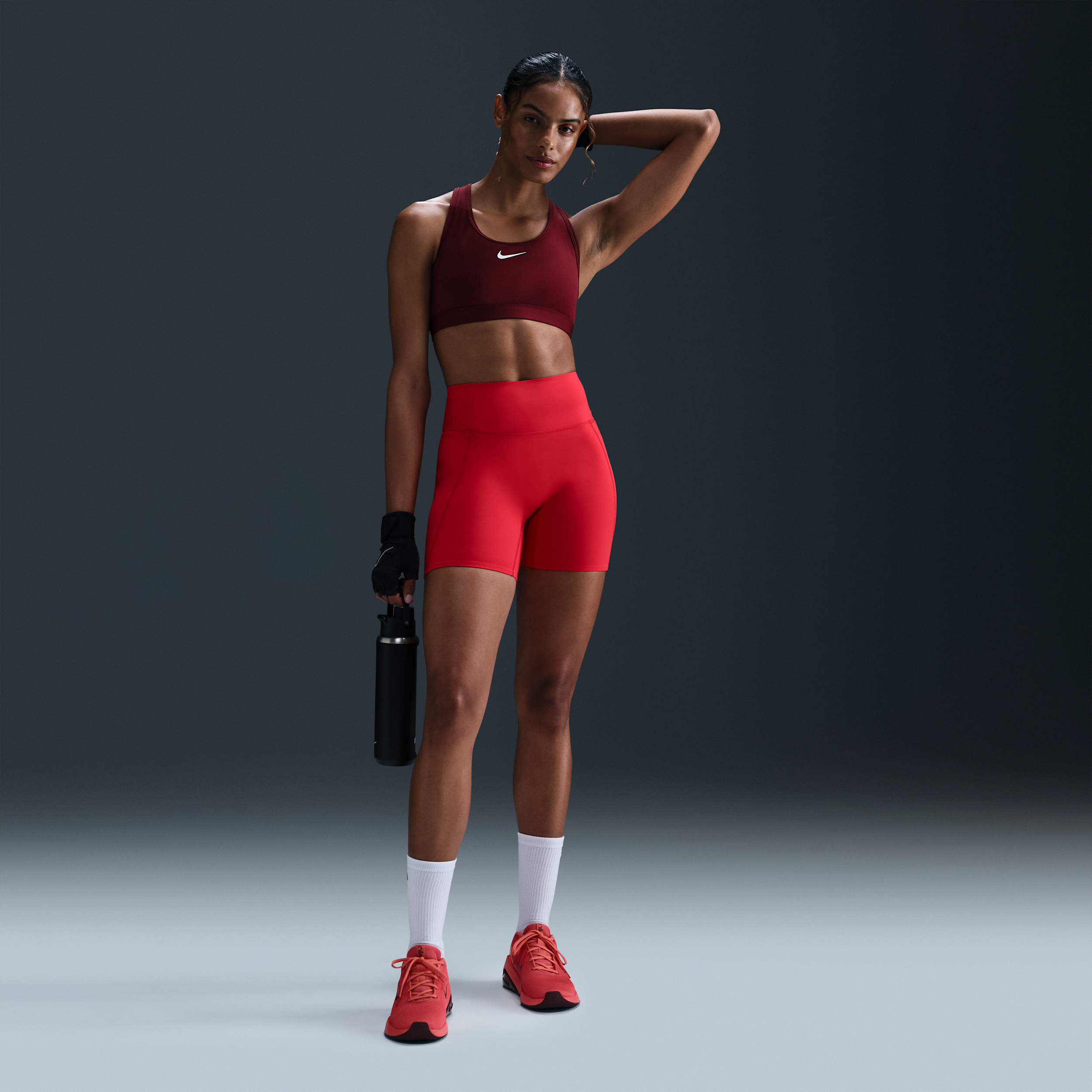 Nike Universa Dri-fit High Waist Pocket Bike Shorts In Red