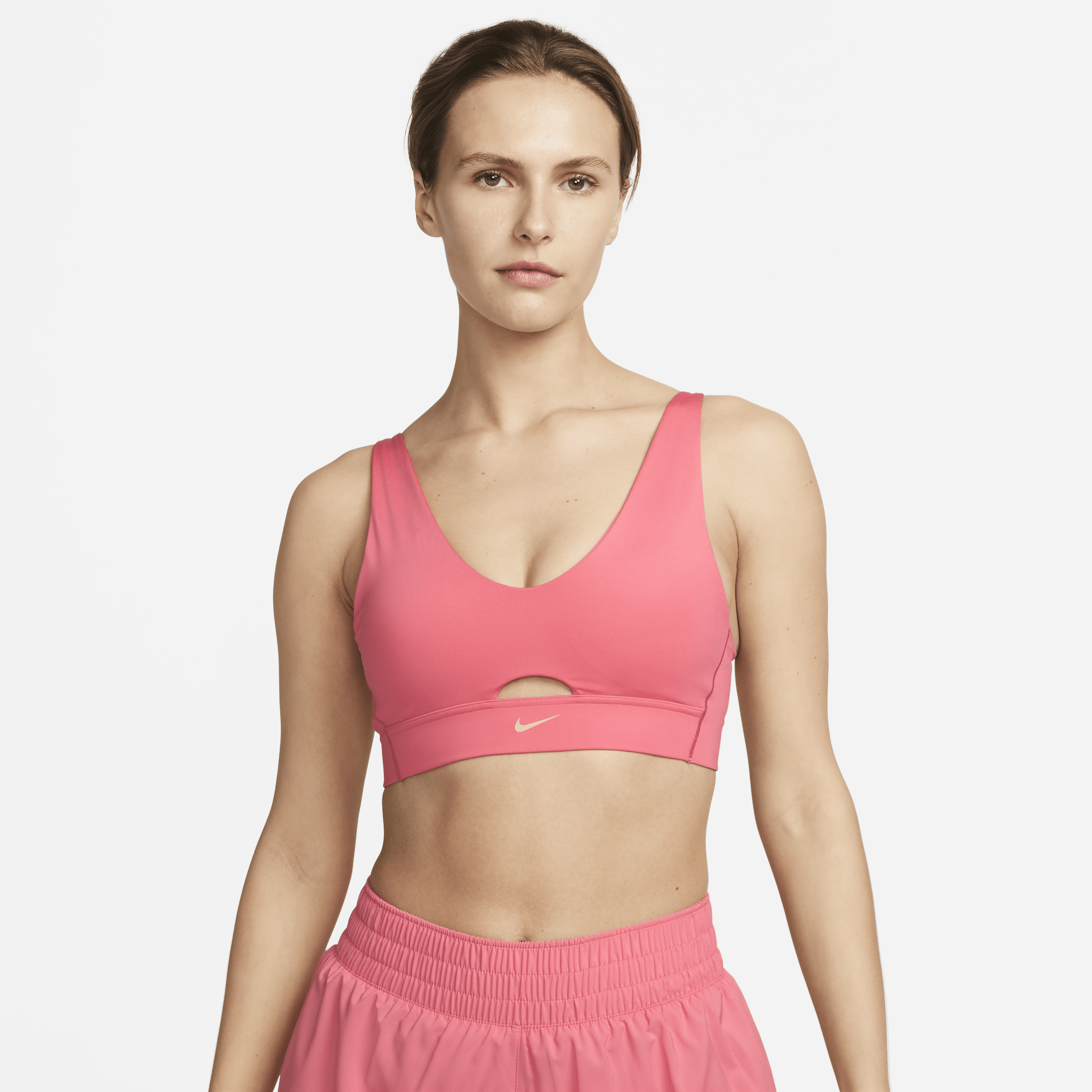 Nike Dri-fit Indy Padded Strappy Cutout Medium Support Sports Bra In Pink