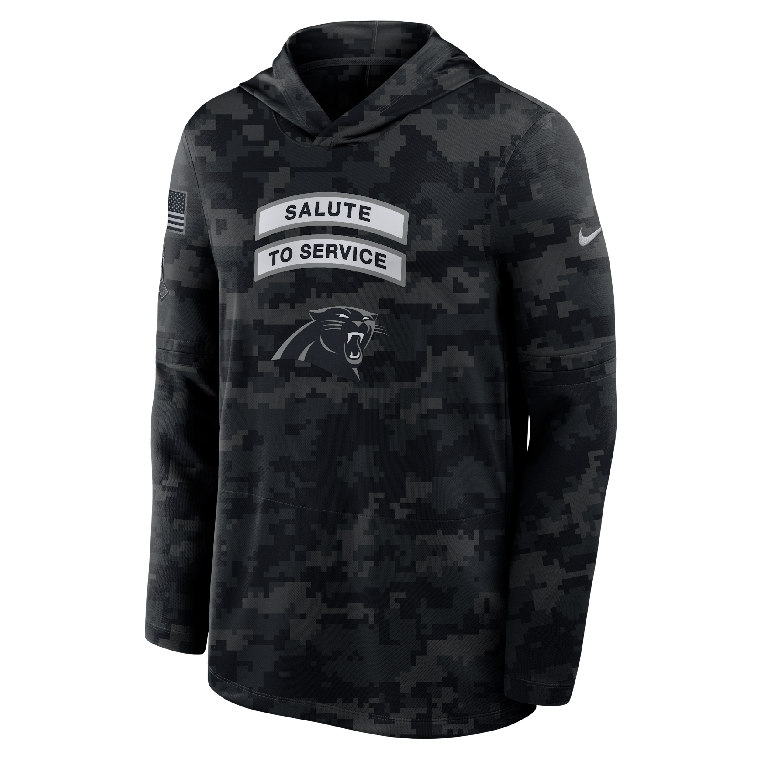 Carolina Panthers Salute to Service Sideline Nike Men's Dri-FIT NFL Long-Sleeve Hooded Top in Black | 03B90ILOA25-YUN