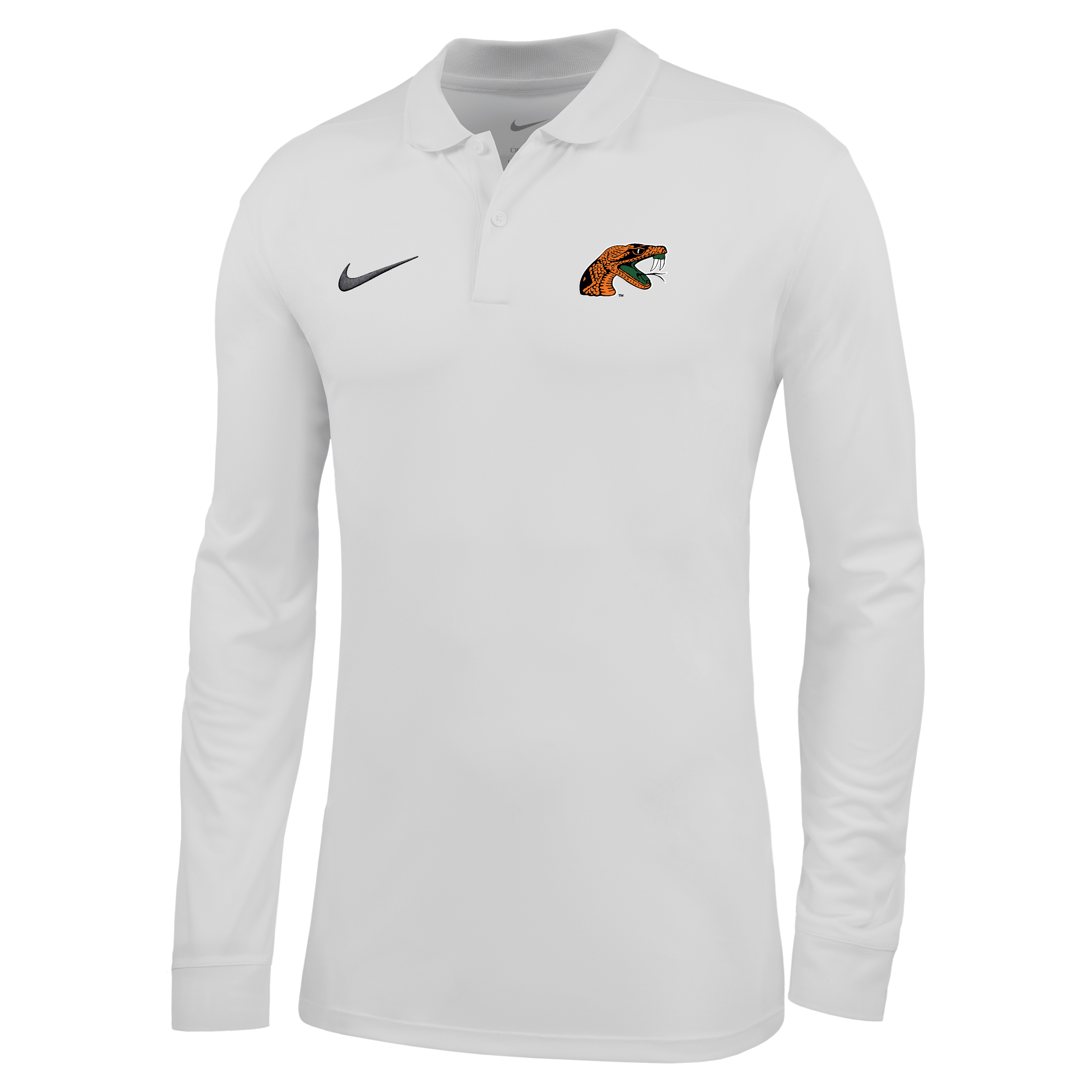 Nike Men's College (Florida A&M University) Dri-FIT Long-Sleeve Polo in White | ZM04PYFAMU26-WHT