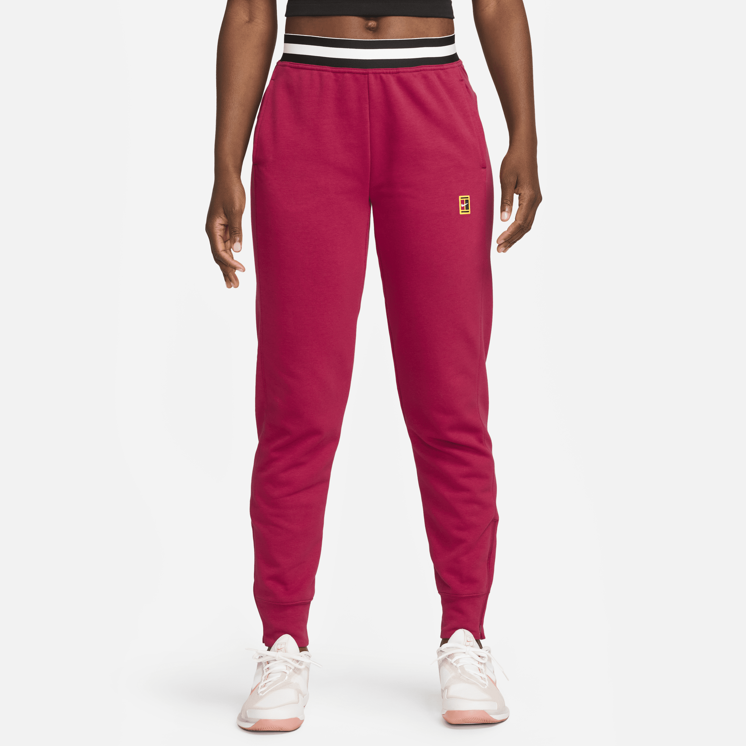 Shop Nike Women's Court Dri-fit Heritage French Terry Tennis Pants In Red