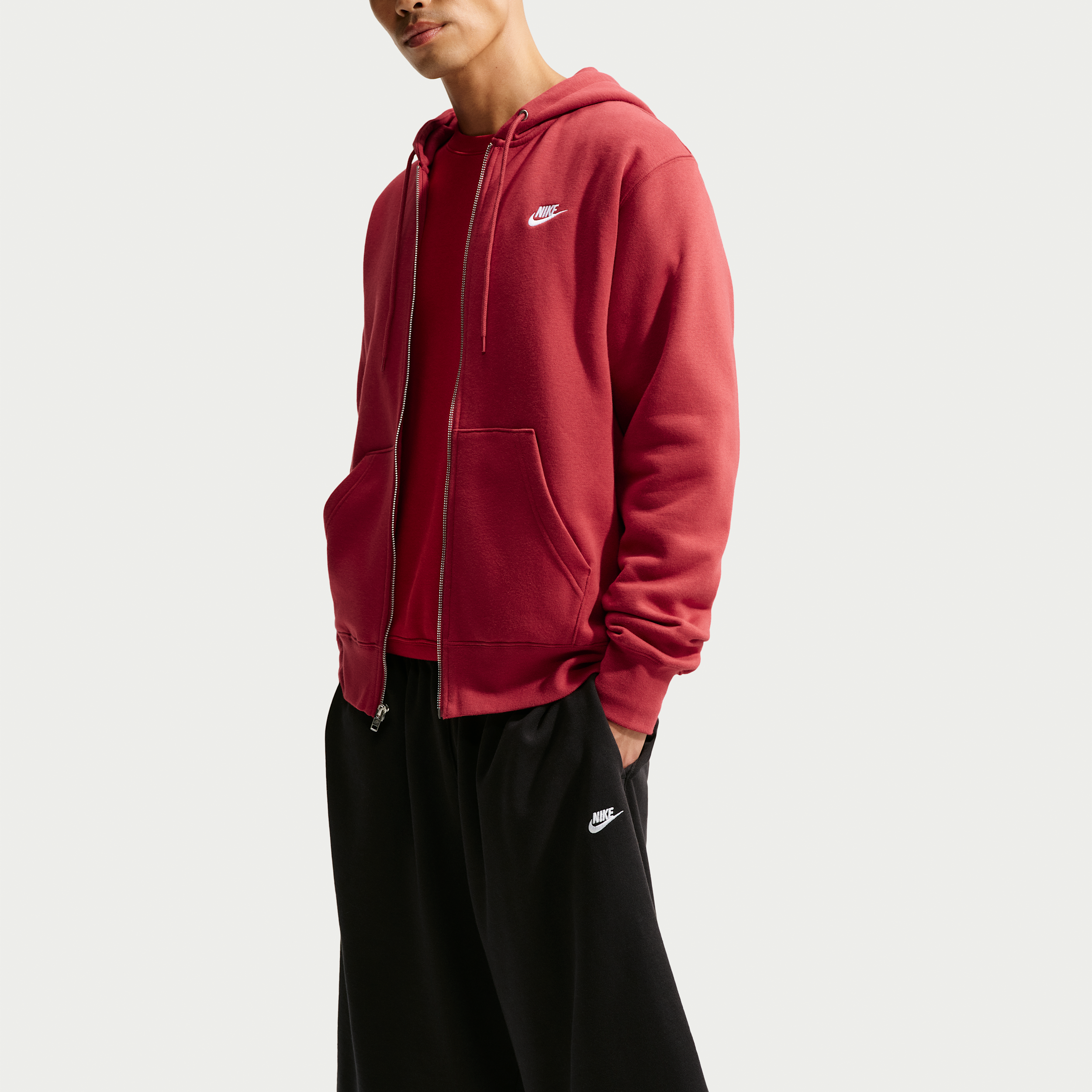 Nike Men's Club Full-Zip Fleece Hoodie in Red | FN3861-608