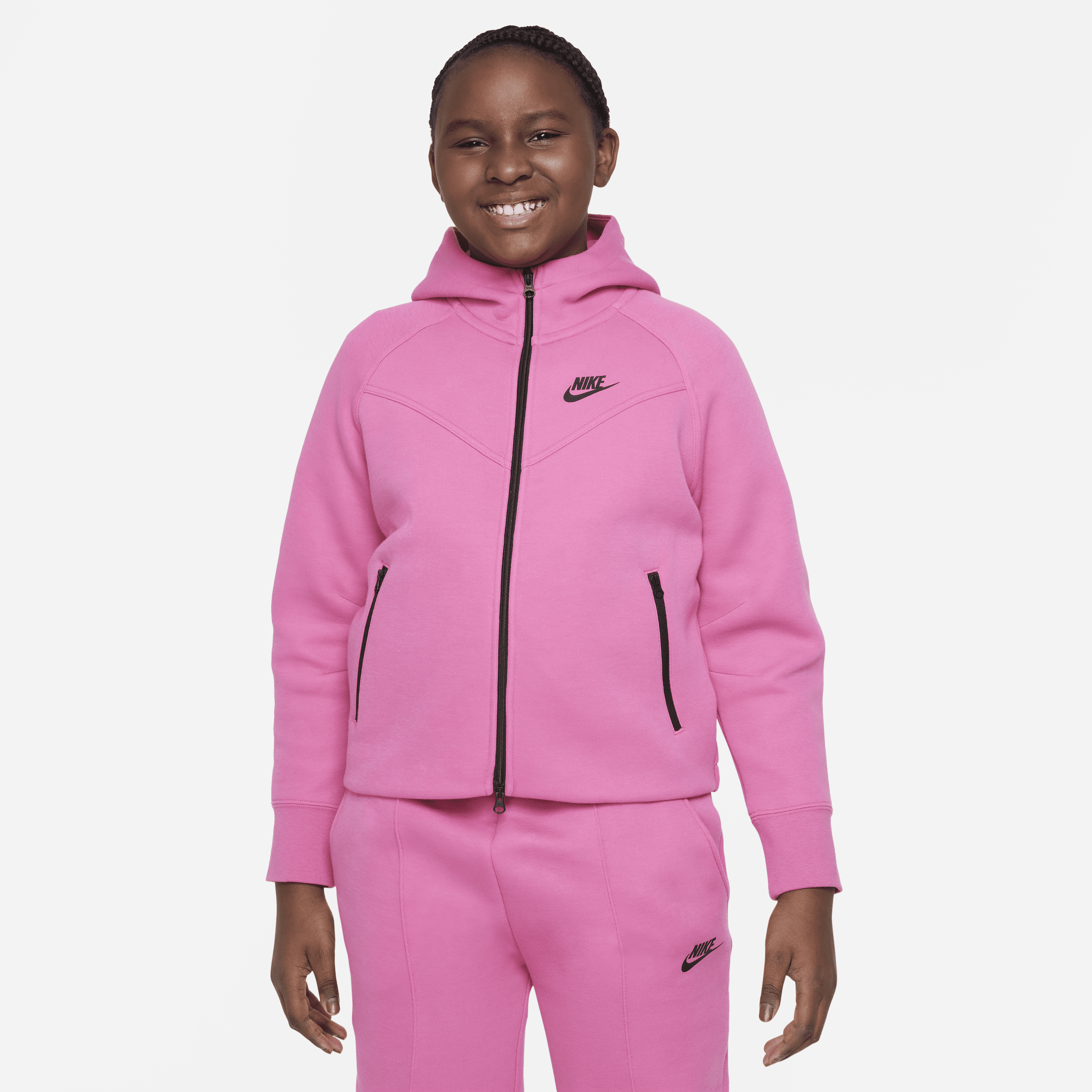 Nike Sportswear Tech Fleece Big Kids' (girls') Full-zip Hoodie (extended Size) In Red