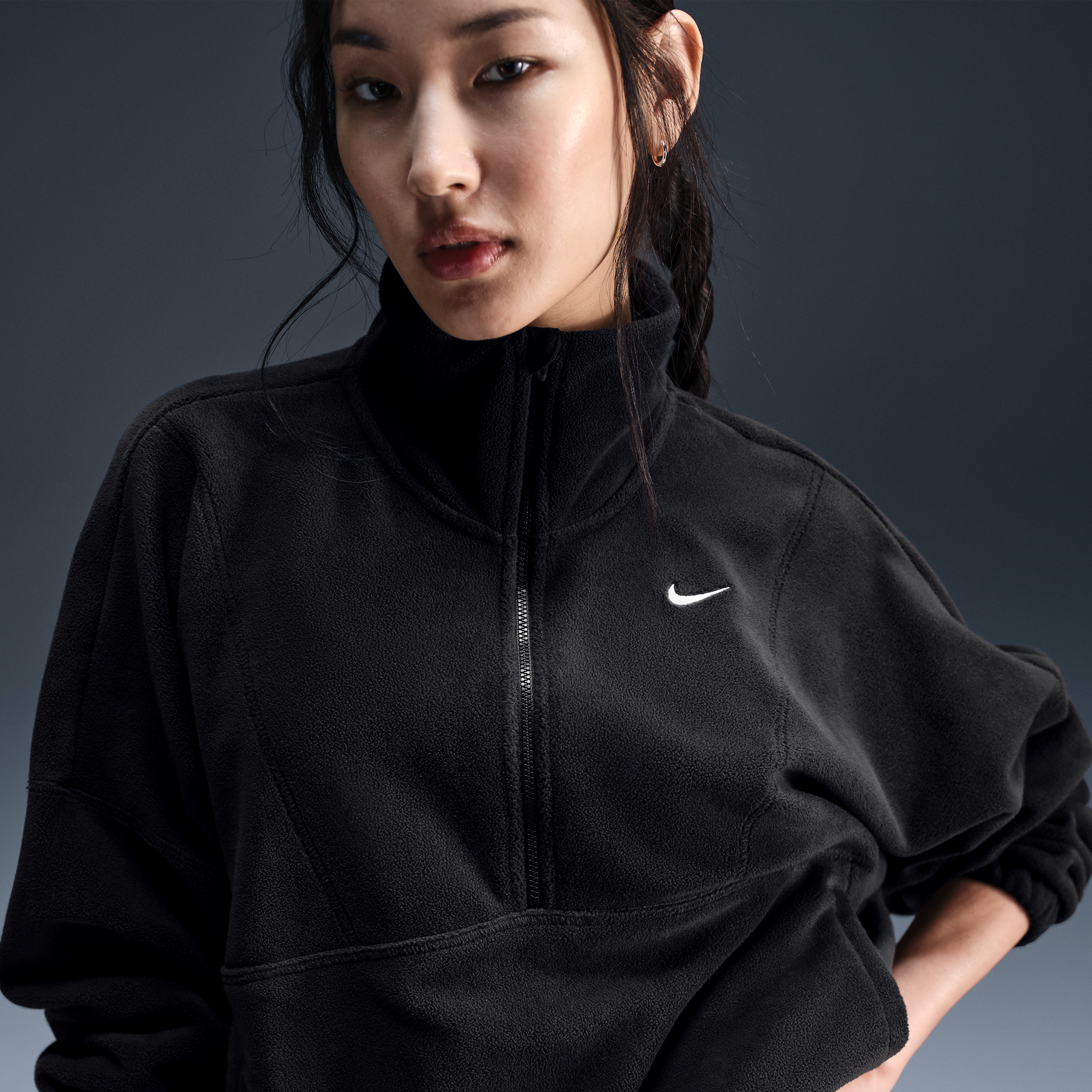 NIKE WOMEN'S ONE THERMA-FIT OVERSIZED 1/2-ZIP FLEECE TOP