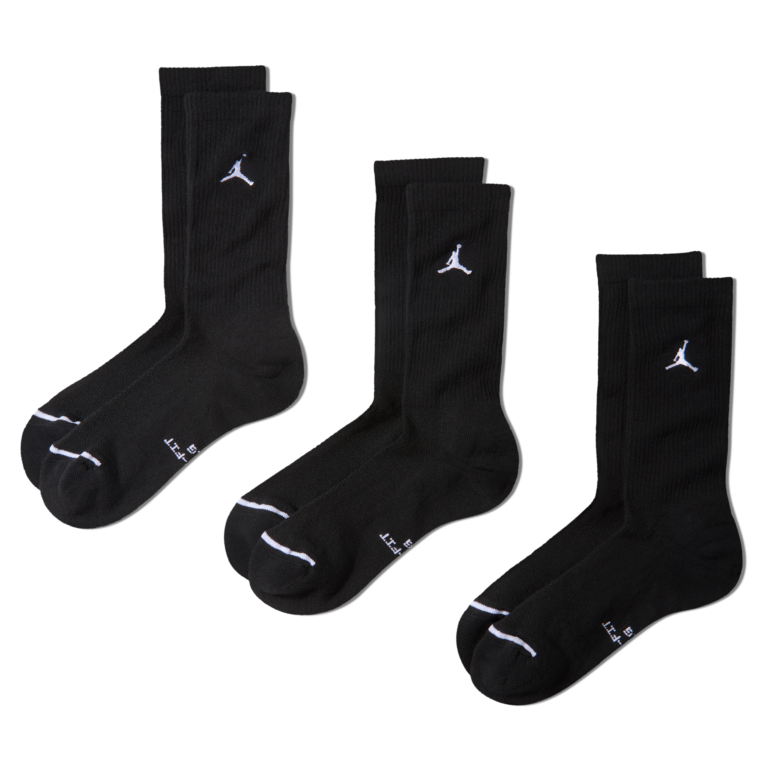 Jordan Mens Everyday 3 Pack Cushion Crew Socks - - Black / White