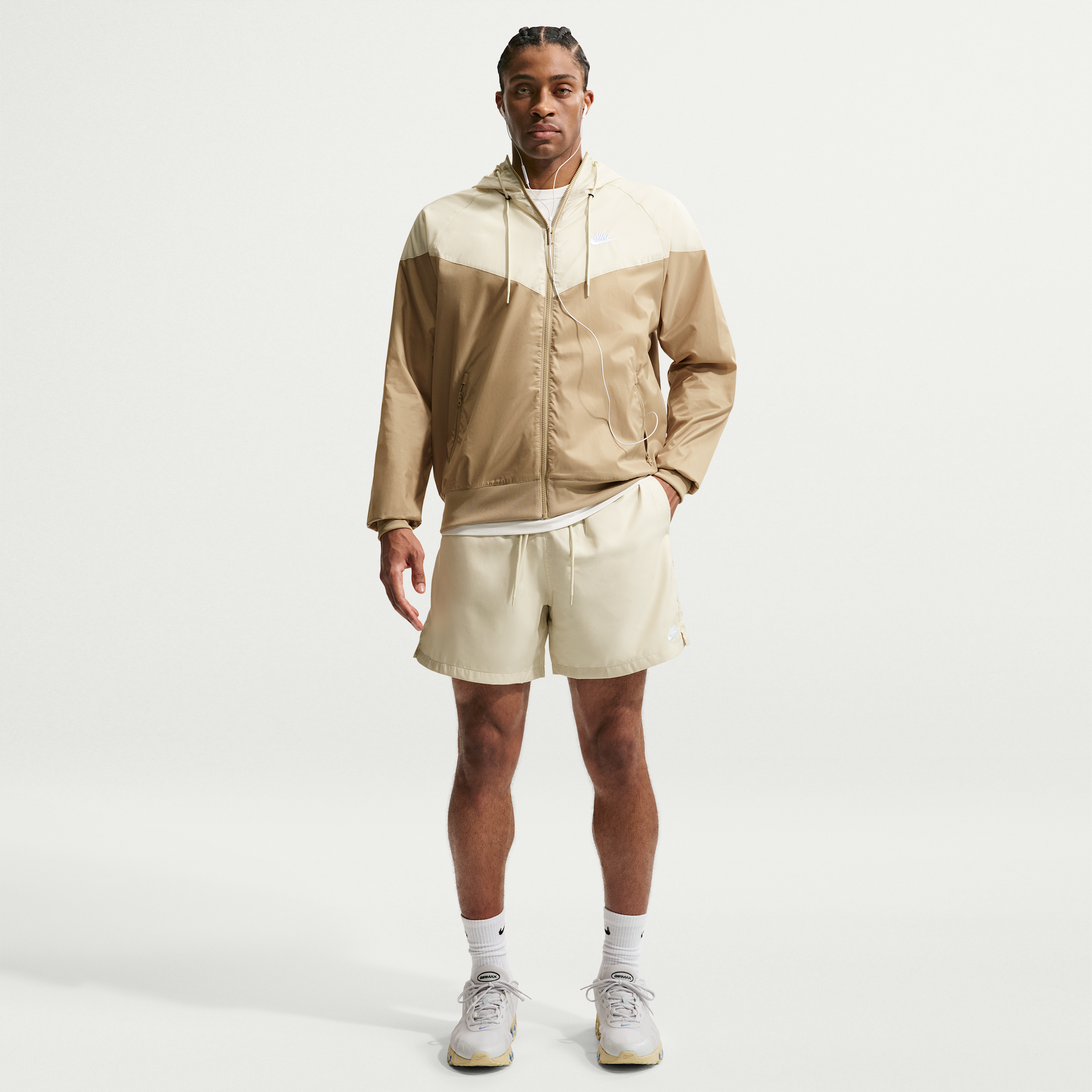 Nike Men's Club Flow Relaxed-Fit 6" Drawstring Shorts - Khaki/White
