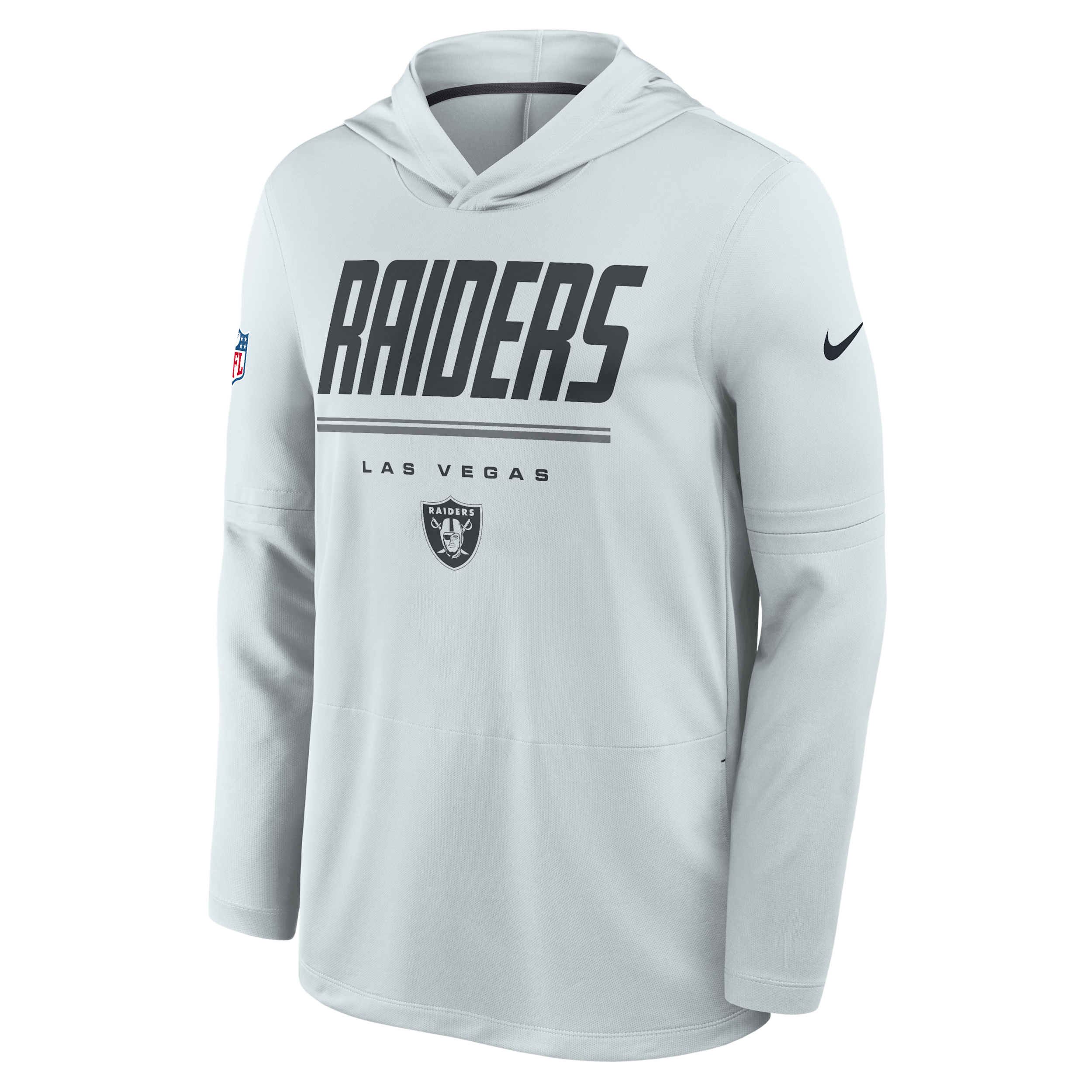 Nike Men's Black Las Vegas Raiders Sideline Lightweight Long Sleeve Hooded Dri-fit T-Shirt - Platinum, Charcoal