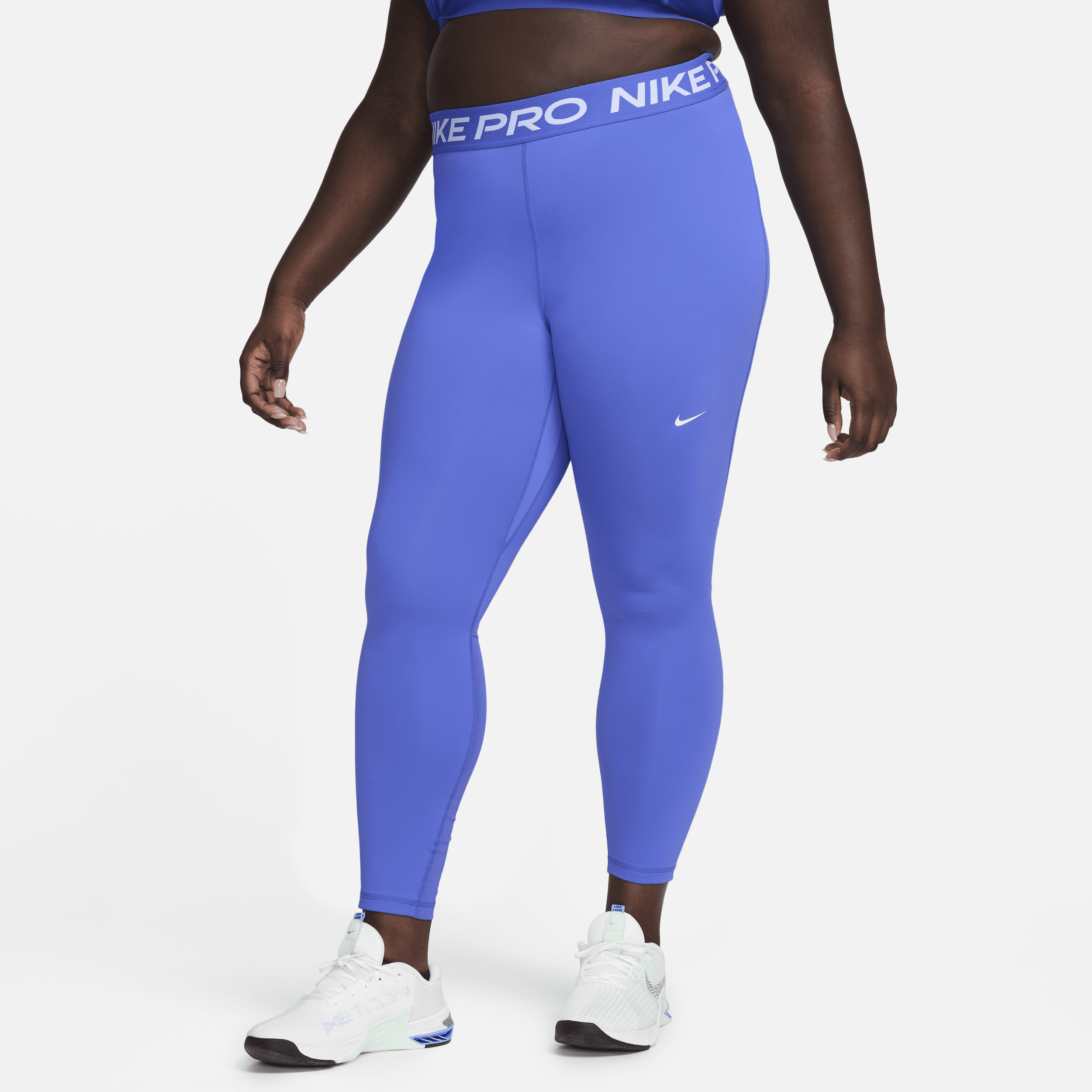 Nike Women's Pro Mid-rise Mesh-paneled Leggings In Blue