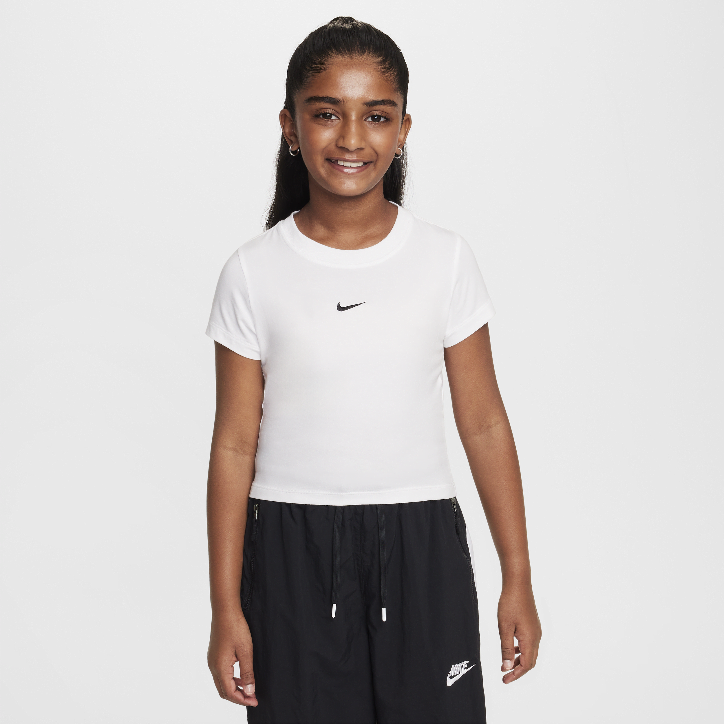 Nike Sportswear Big Kids' (Girls') Cropped T-Shirt in White | HF7010-100