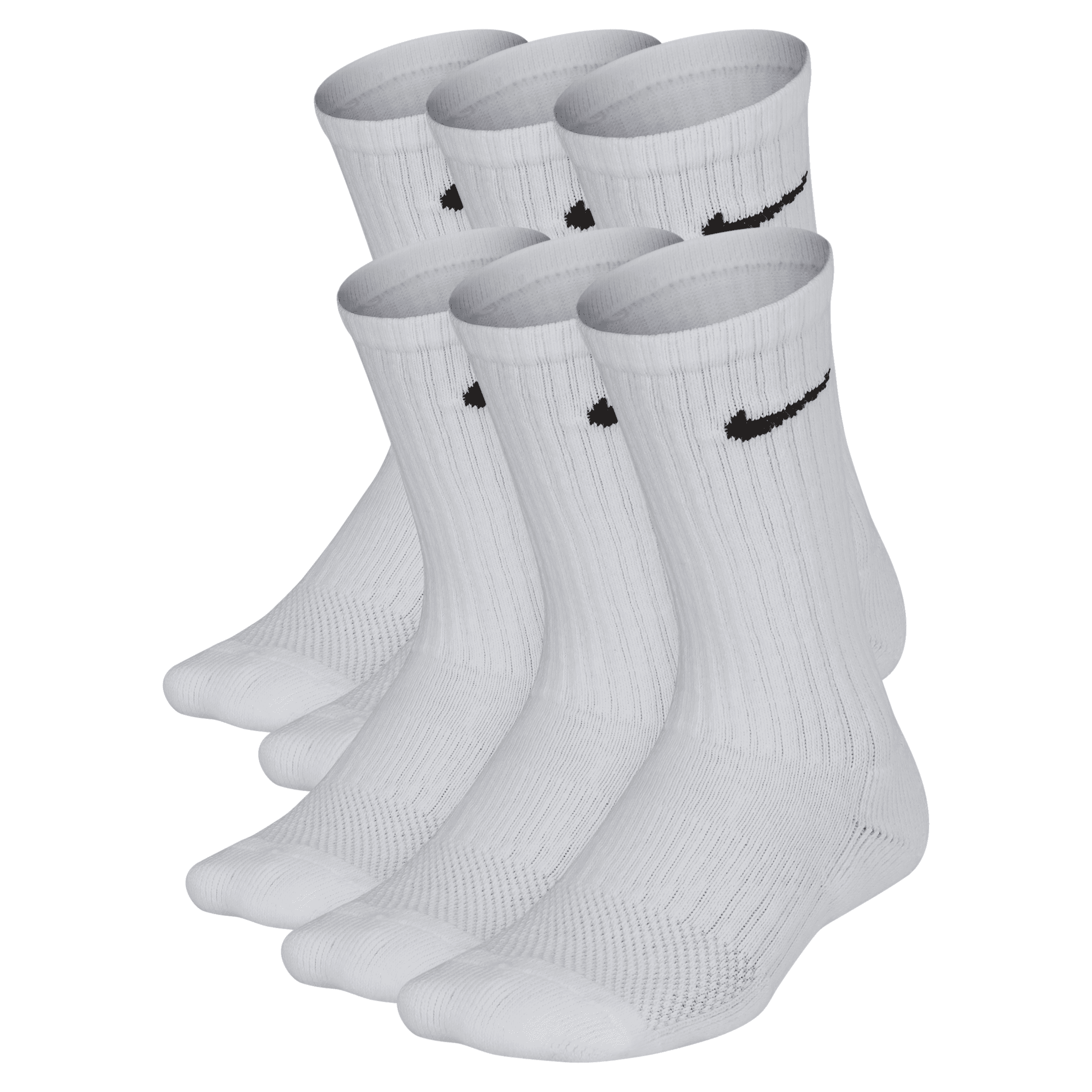 Nike Everyday Kids' Cushioned Crew Socks (6 Pairs) in White, Size: Small | SX6910-100