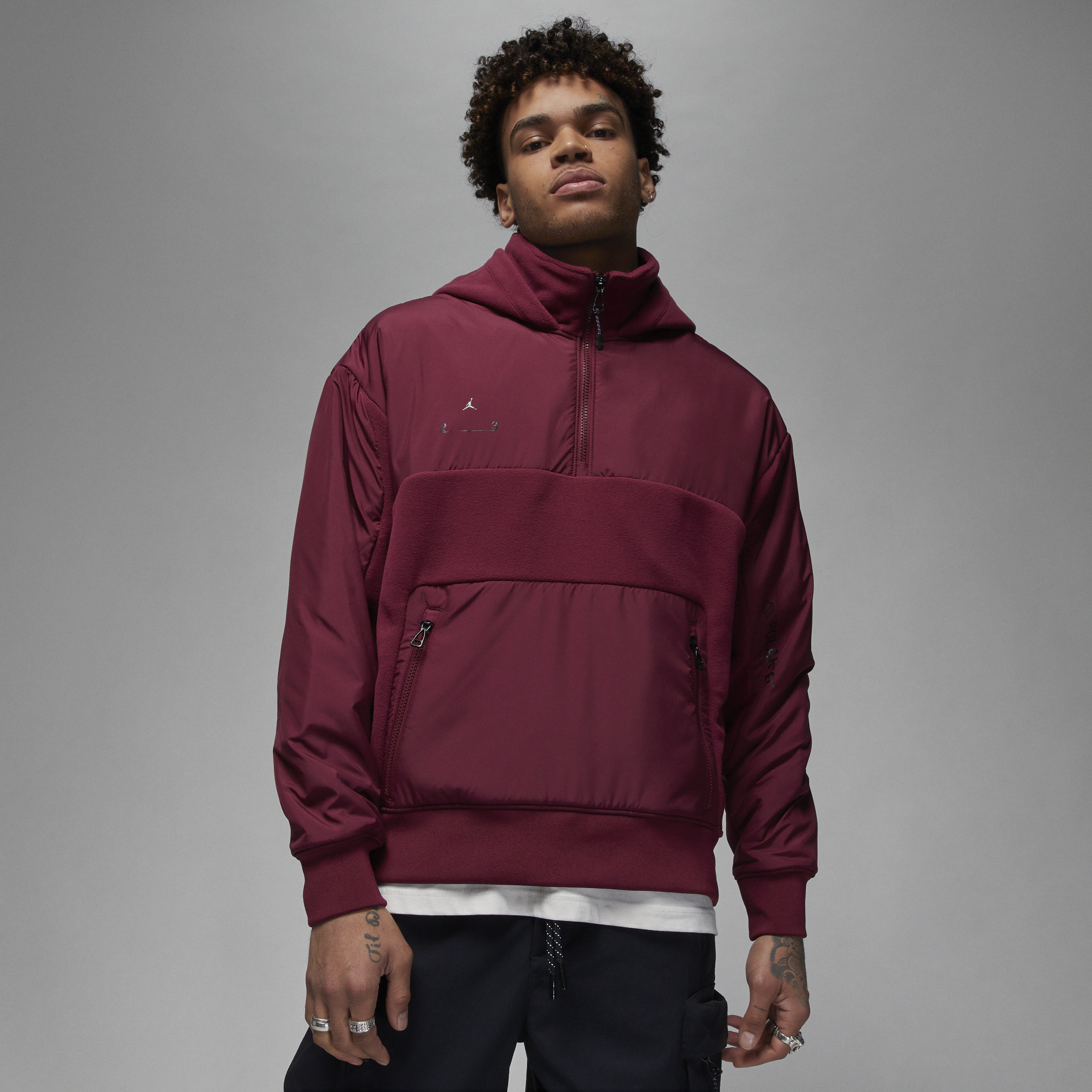 Jordan 23 Engineered Mixed Media Half Zip Hoodie In Cherrywood Red