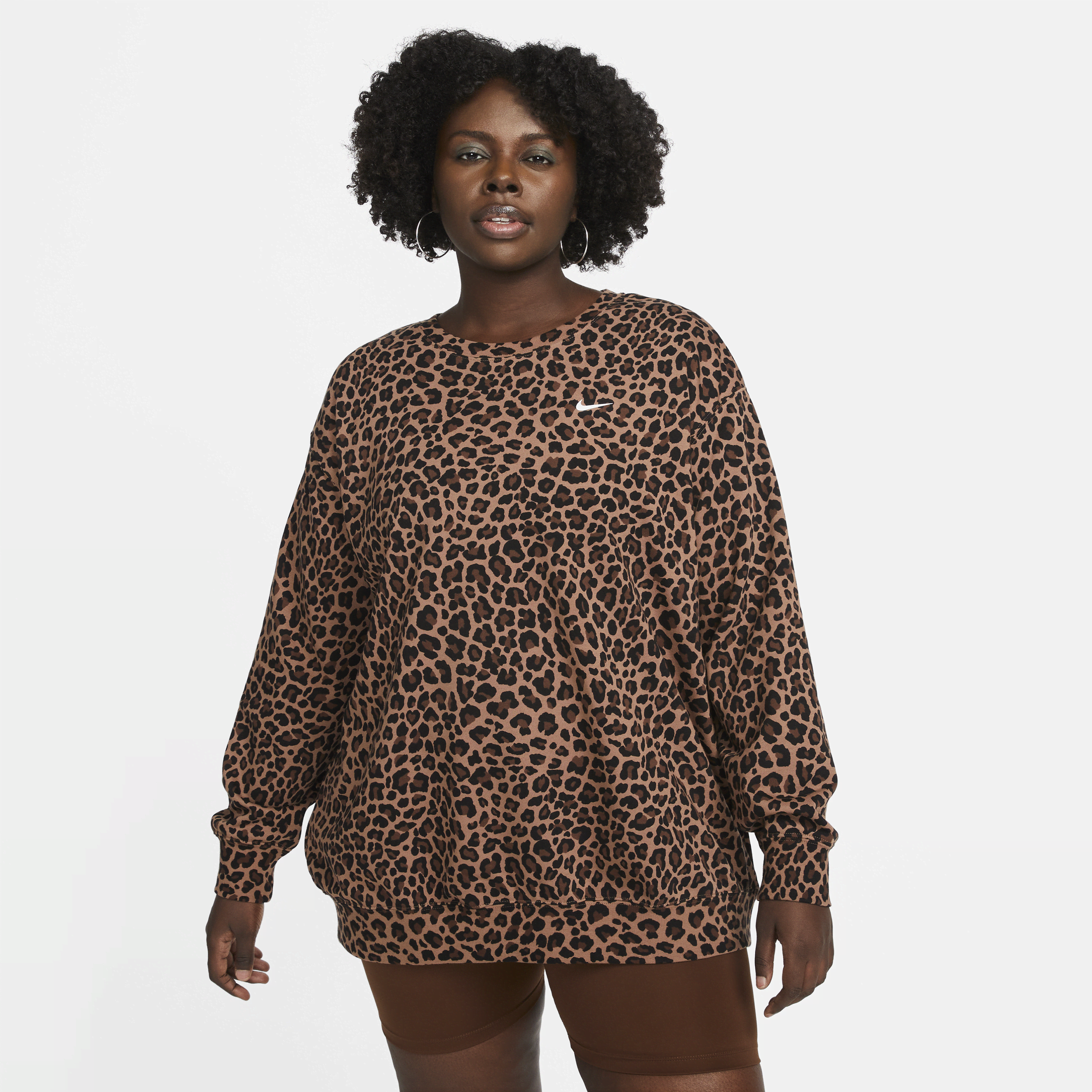 Nike Women s Dri fit Get Fit French Terry Leopard Print Crew neck Sweatshirt plus Size In Brown ModeSens