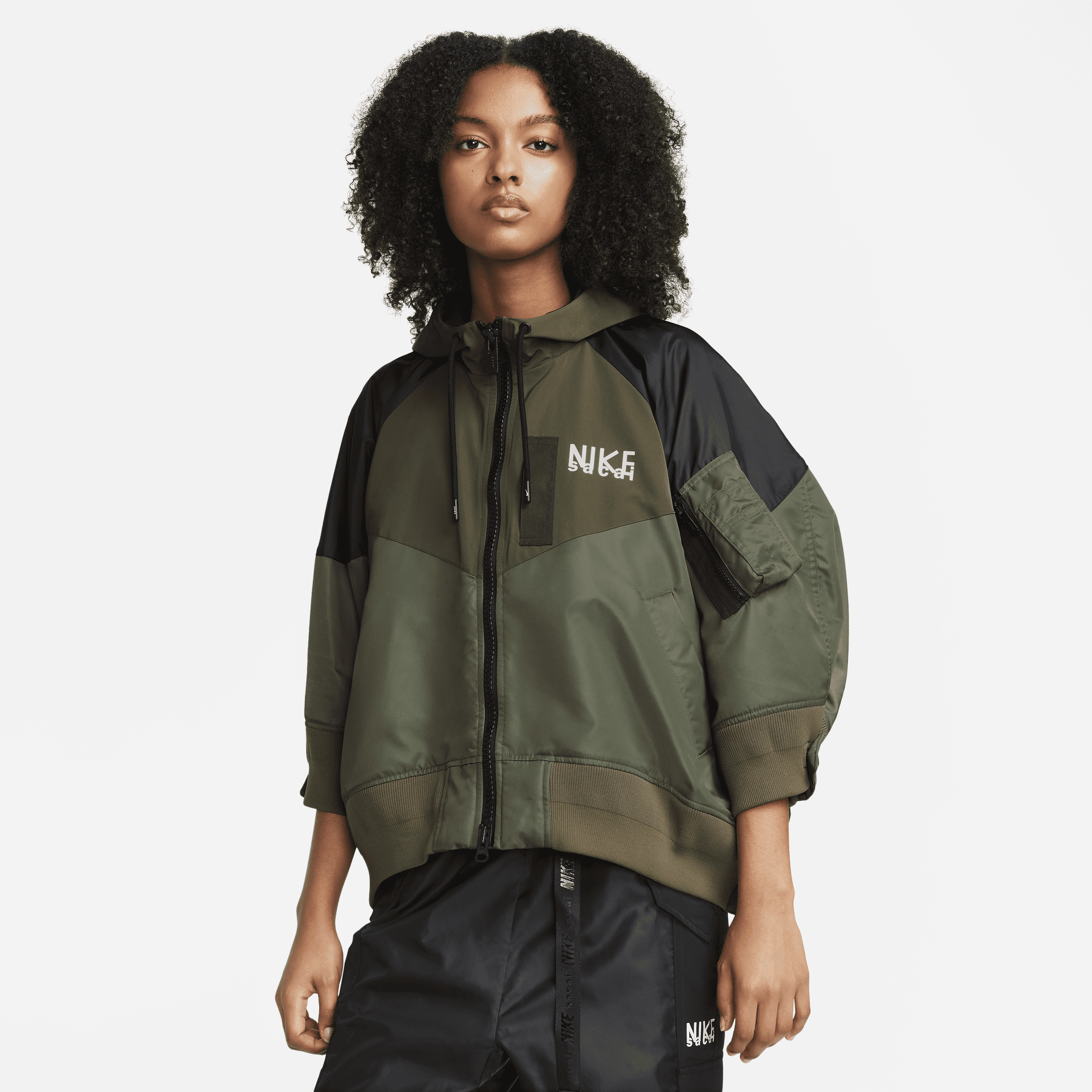 Nike Women's X Sacai Full-zip Hooded Jacket In Green | ModeSens