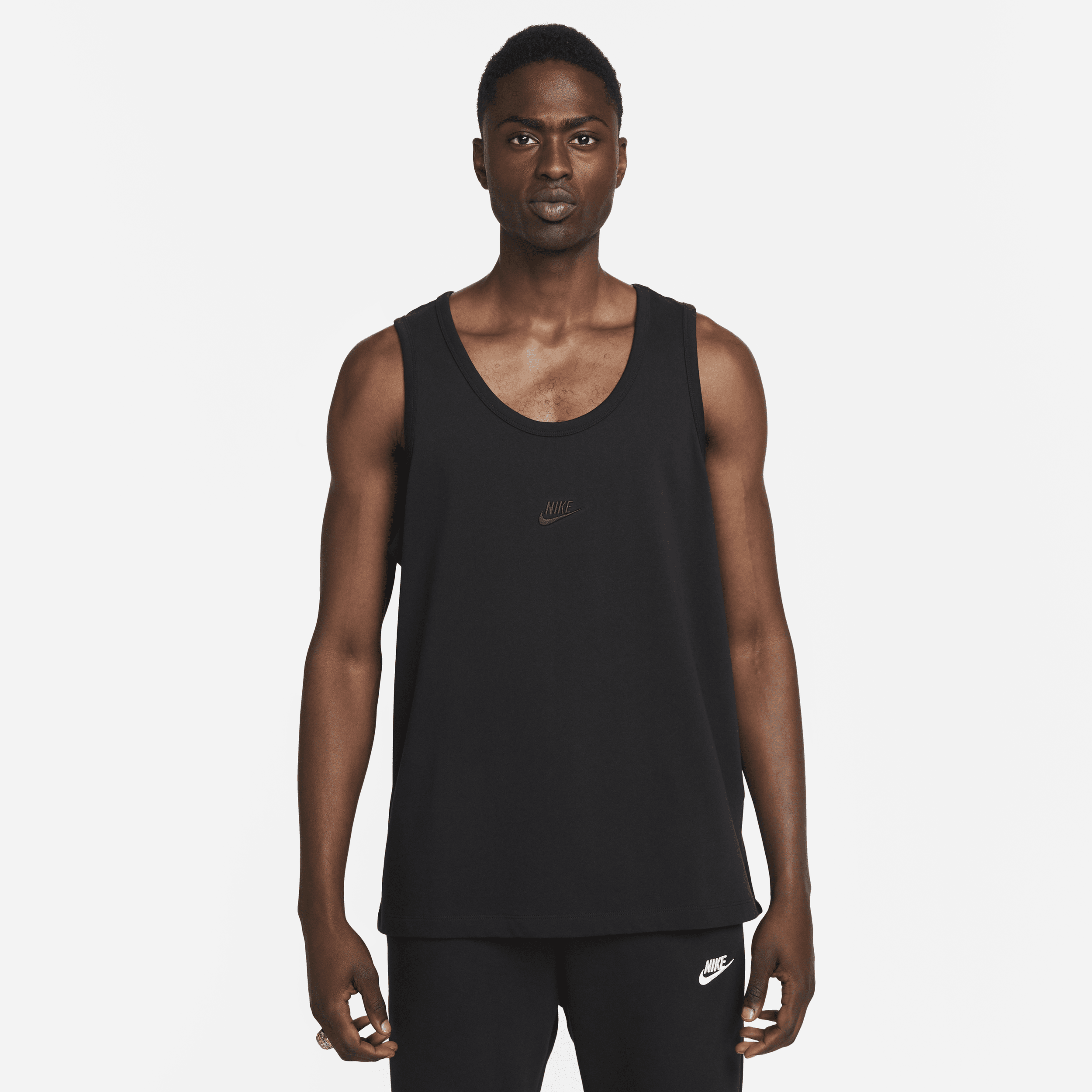 Nike Premium Essentials Logo embroidered Cotton jersey Tank Top In Black ModeSens