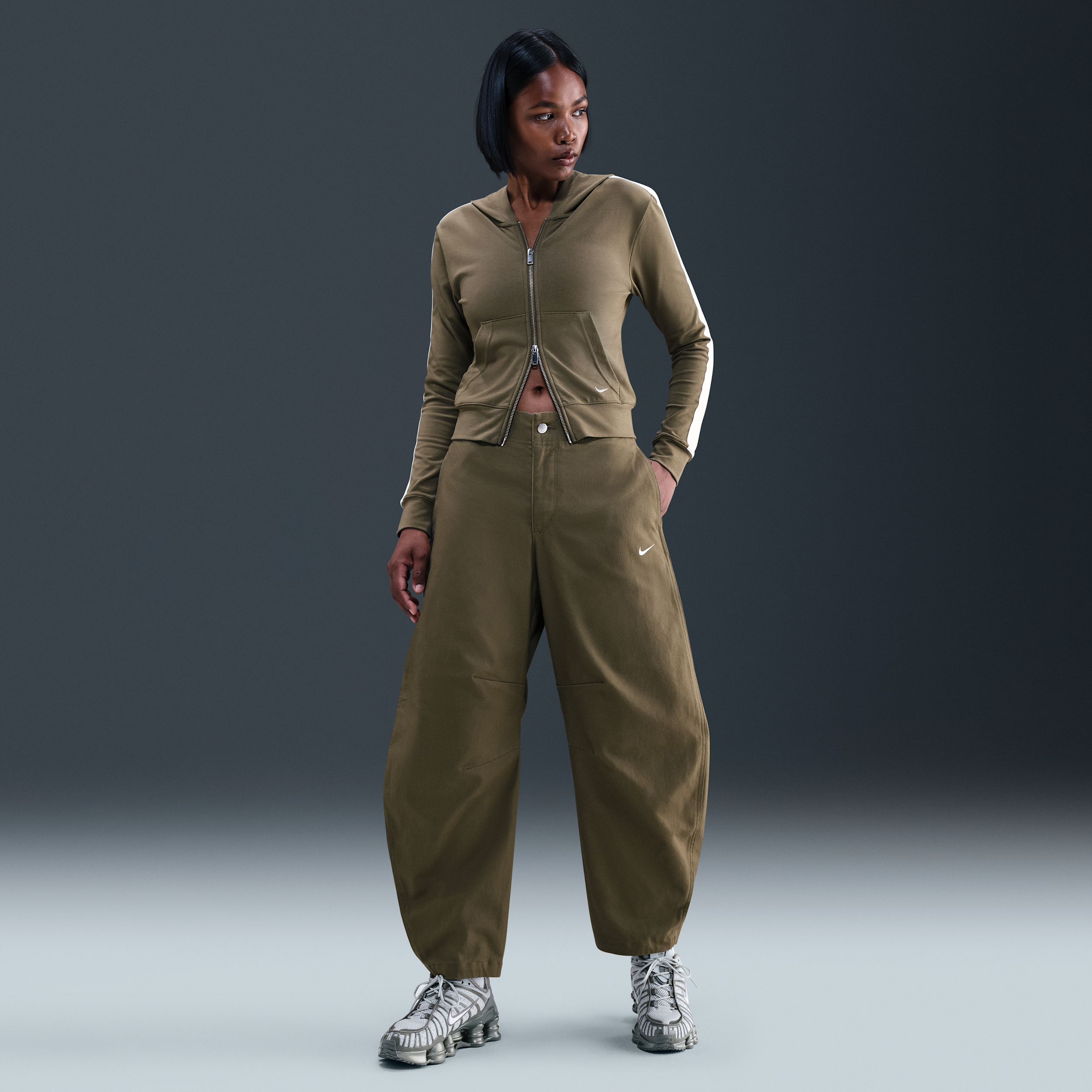 Nike Womens Barrel Trousers - Green - Cotton