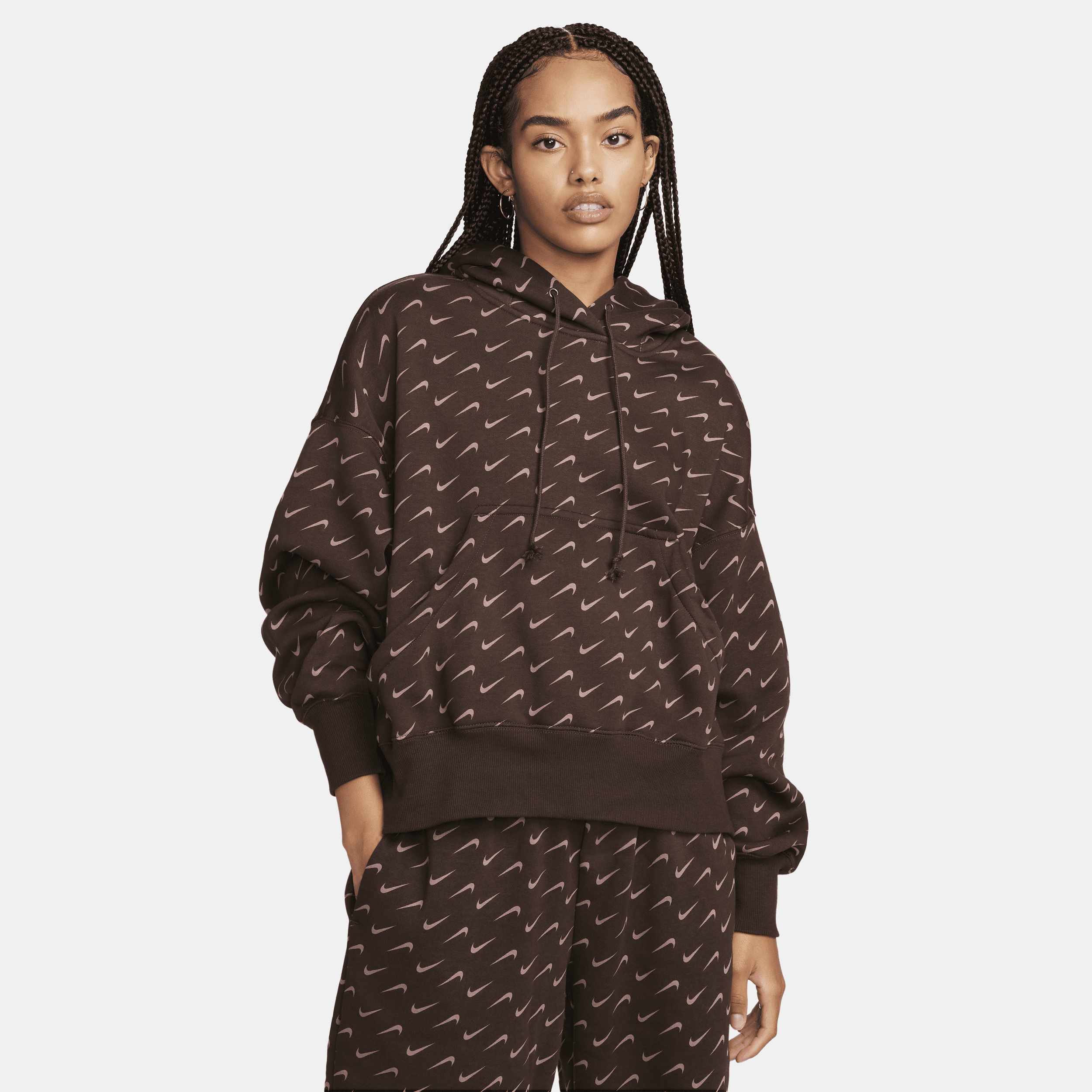 Nike Sportswear Phoenix Fleece extra oversized hoodie met print voor dames Bruin