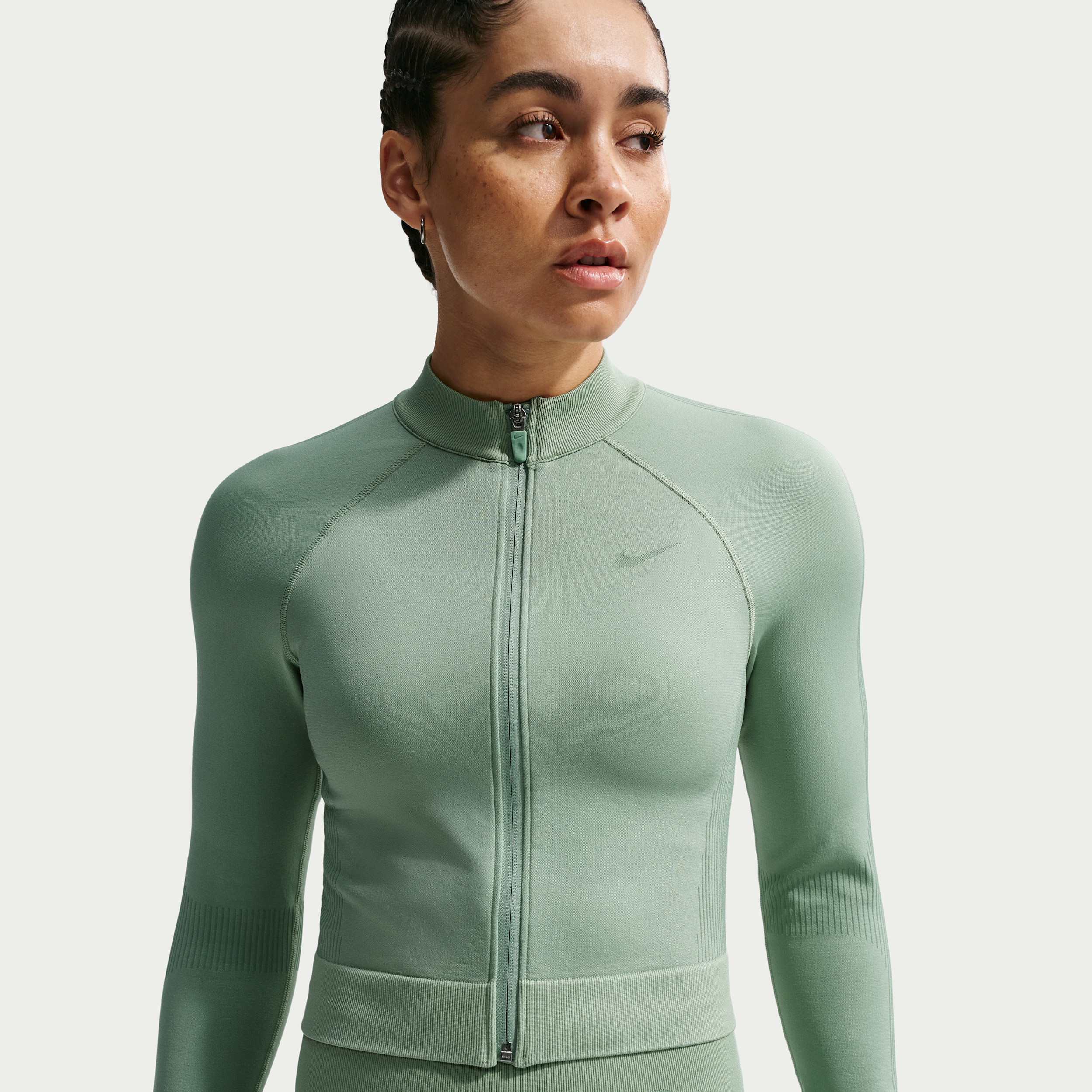 Nike Pro Seamless-træningsoverdel med lynlås til kvinder - grøn