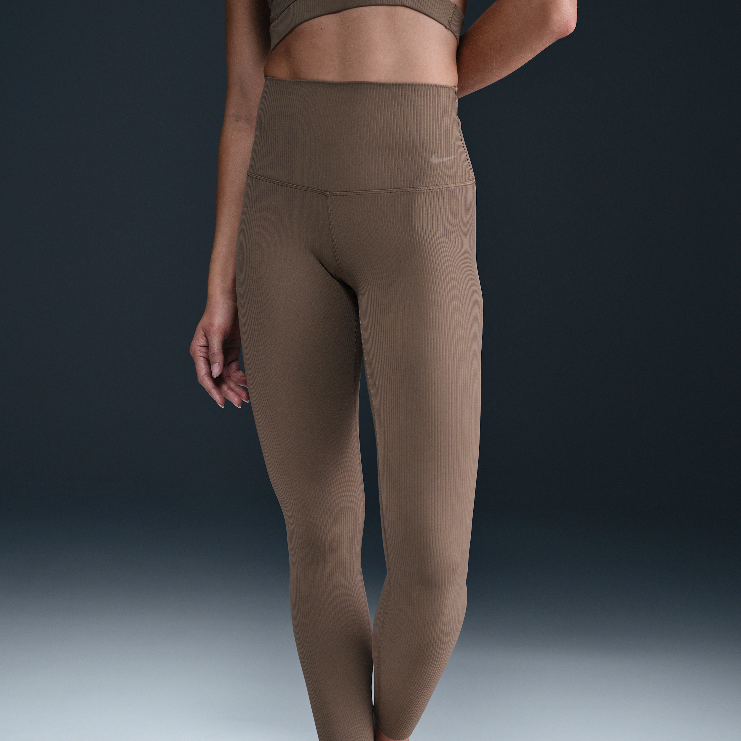 Legging 7/8 taille haute à maintien léger Nike Zenvy Rib pour femme - Marron