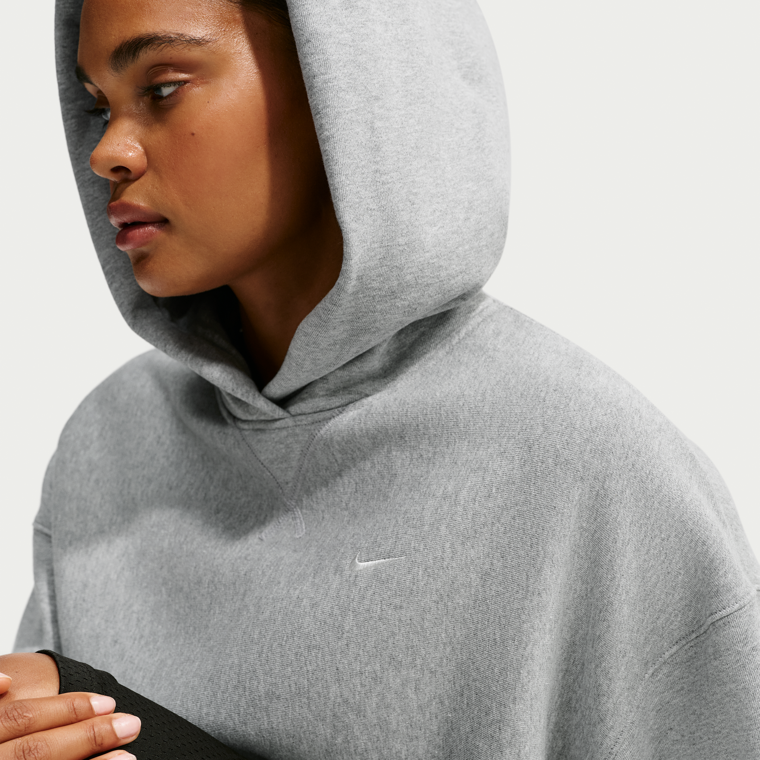 Oversized Nike Studio Fleece-hættetrøje i kraftigt materiale til kvinder - grå