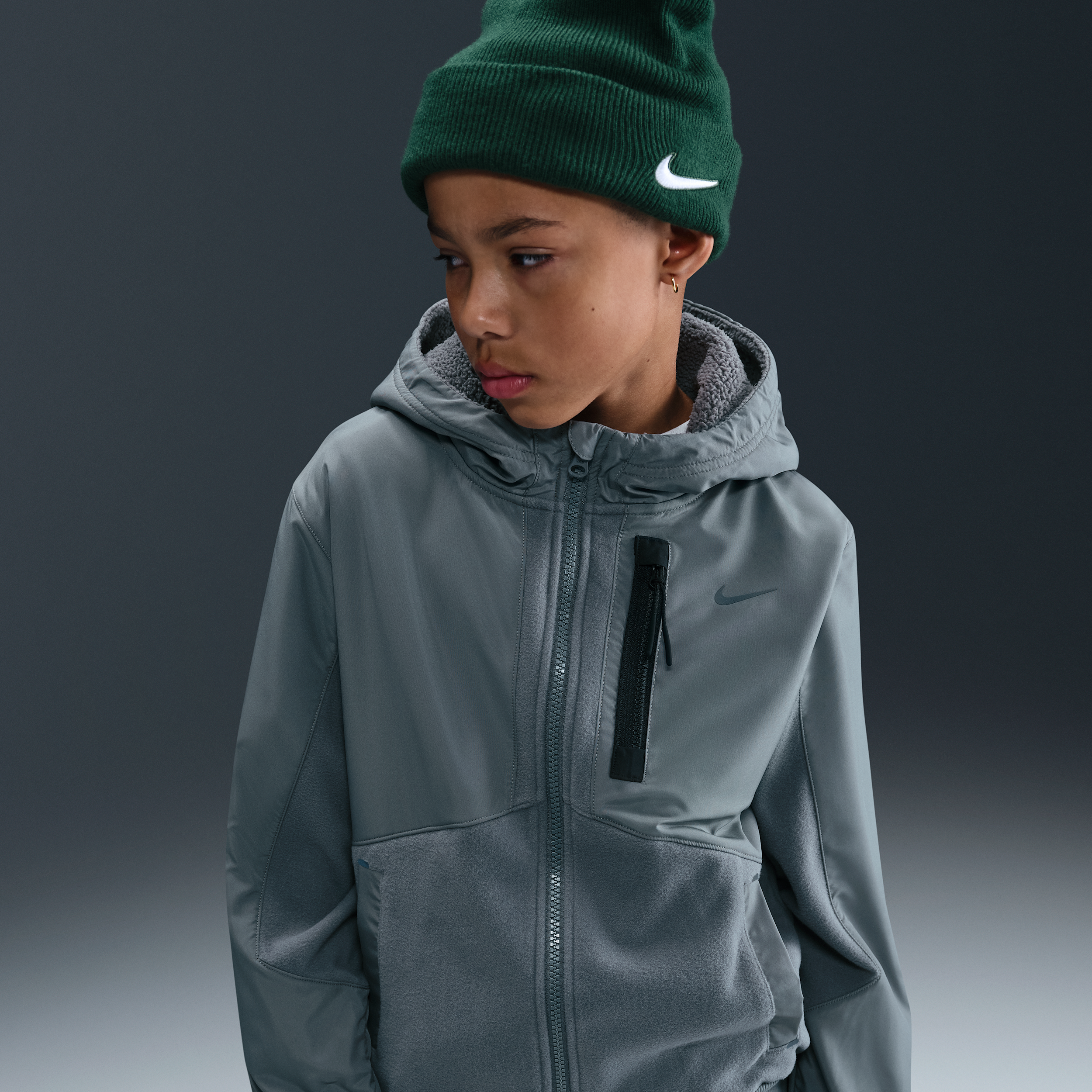 Nike City Utility EasyOn Older Kids Therma-FIT Winterized Jacket - Grey - Polyester